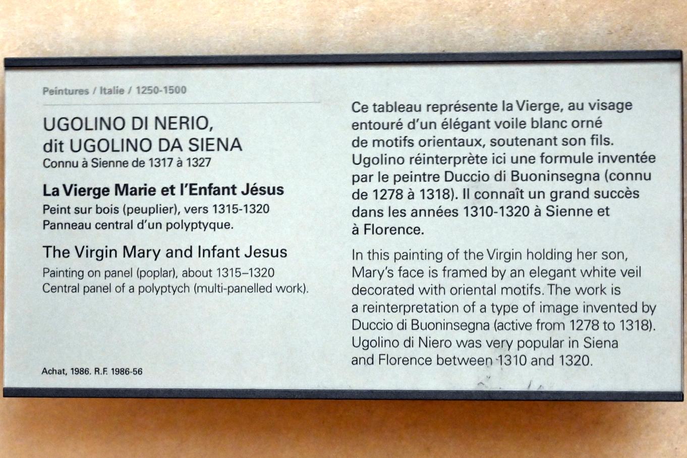 Ugolino di Nerio (1305–1332), Maria mit Kind, Paris, Musée du Louvre, Saal 709, um 1315–1320, Bild 2/2