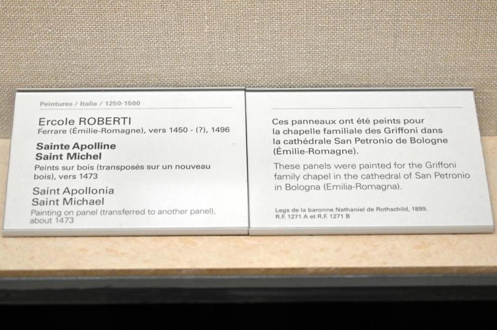 Ercole de’ Roberti (1473–1496), Heilige Apollonia, Bologna, Basilika San Petronio, jetzt Paris, Musée du Louvre, Saal 709, um 1473, Bild 2/2