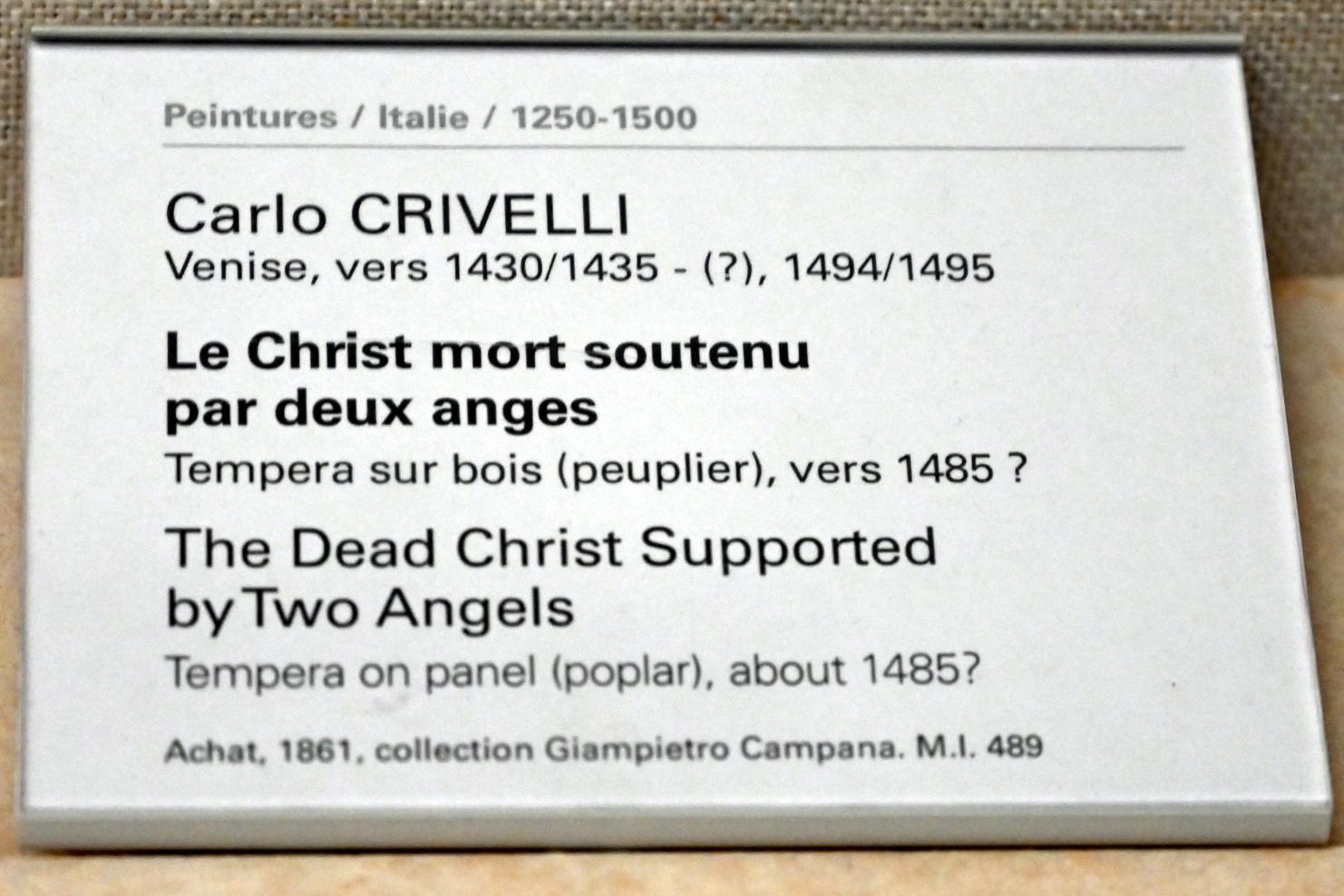 Carlo Crivelli (1472–1492), Der tote Christus, gestützt von zwei Engeln, Paris, Musée du Louvre, Saal 709, um 1485, Bild 2/2