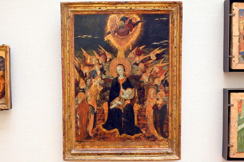 Pietro di Giovanni d'Ambrosio (1435), Die Jungfrau Maria und das Jesuskind, umgeben von Engeln, Paris, Musée du Louvre, Saal 709, um 1435