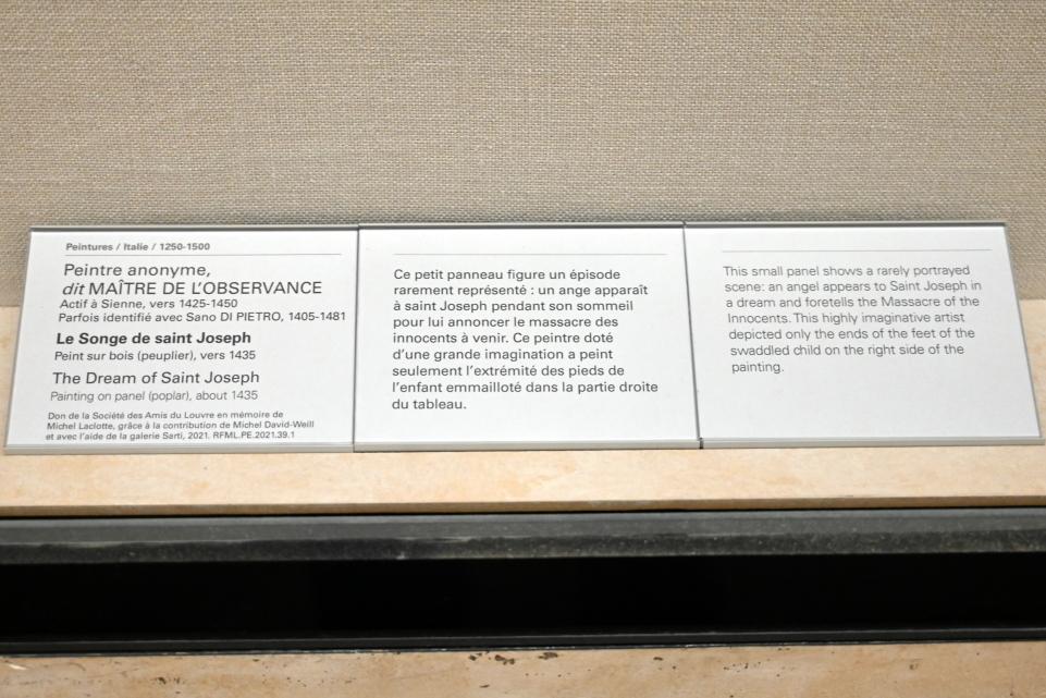 Meister der Osservanza (Sano di Pietro?) (1432–1440), Der Traum des Heiligen Josef, Paris, Musée du Louvre, Saal 709, um 1435, Bild 2/2