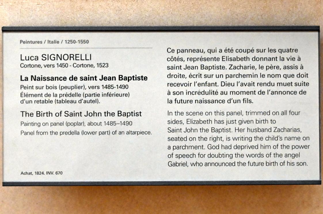 Luca Signorelli (1487–1517), Die Geburt des Heiligen Johannes des Täufers, Paris, Musée du Louvre, Saal 709, um 1485–1490, Bild 2/2