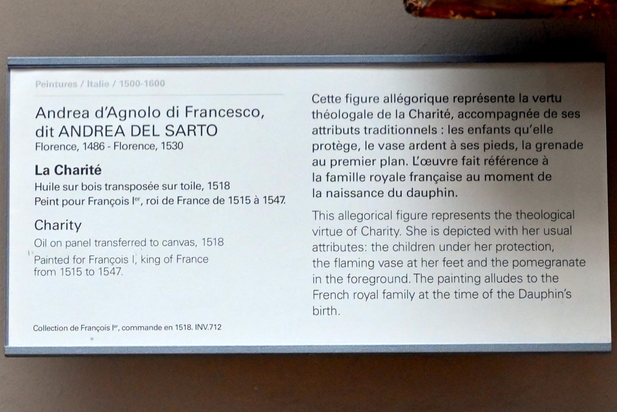 Andrea del Sarto (1512–1529), Caritas, Paris, Musée du Louvre, Saal 712f, 1518, Bild 2/2