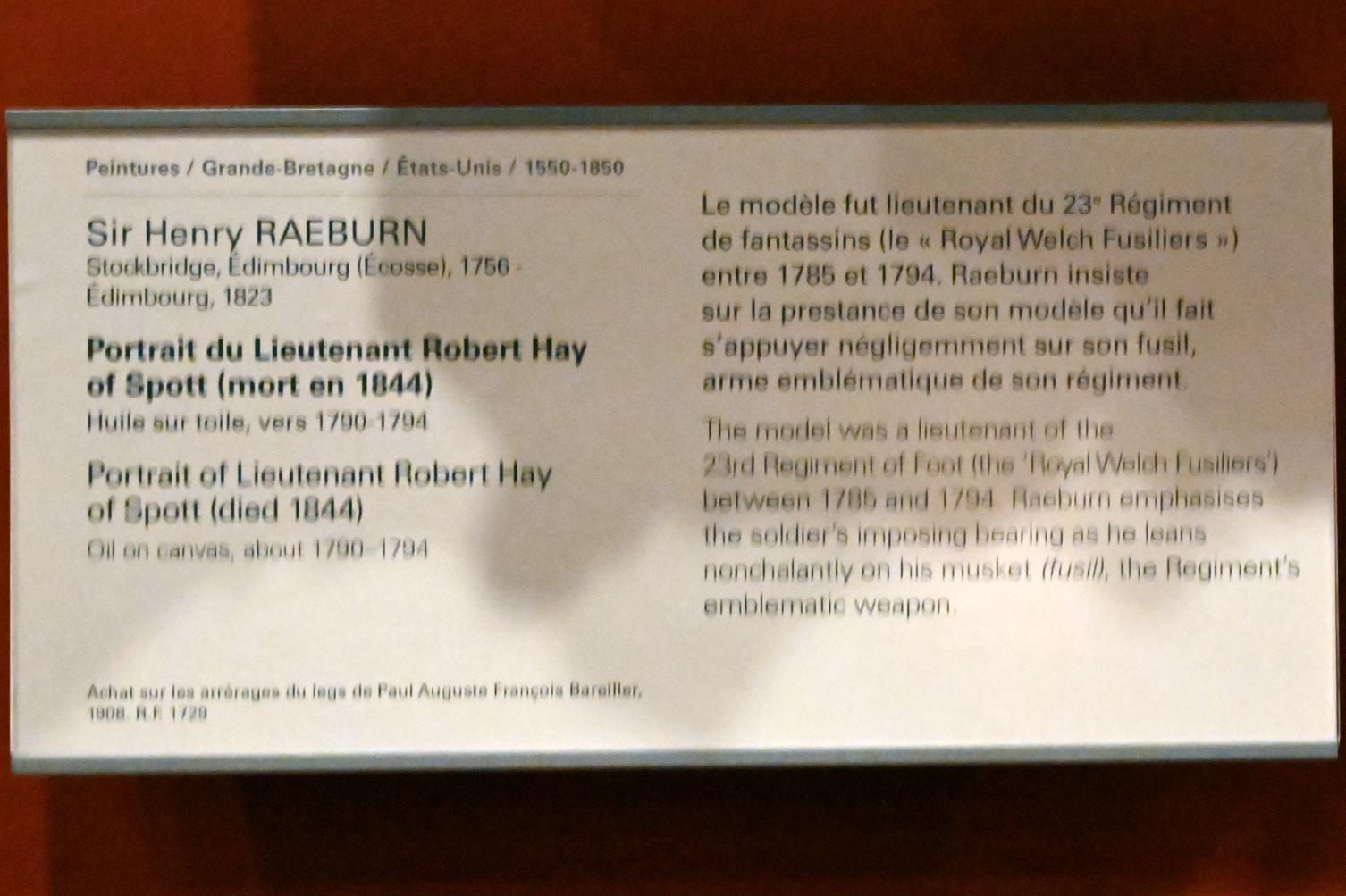 Henry Raeburn (1776–1820), Porträt des Leutnant Robert Hay von Spott (gestorben 1844), Paris, Musée du Louvre, Saal 713, um 1790–1794, Bild 2/2