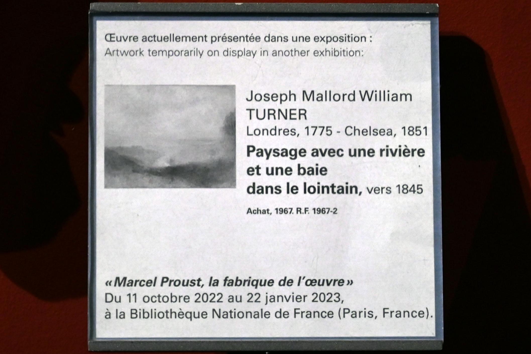 William Turner (Joseph Mallord William Turner) (1801–1845), Landschaft mit einem Fluss und einer Bucht in der Ferne, Paris, Musée du Louvre, Saal 713, um 1845