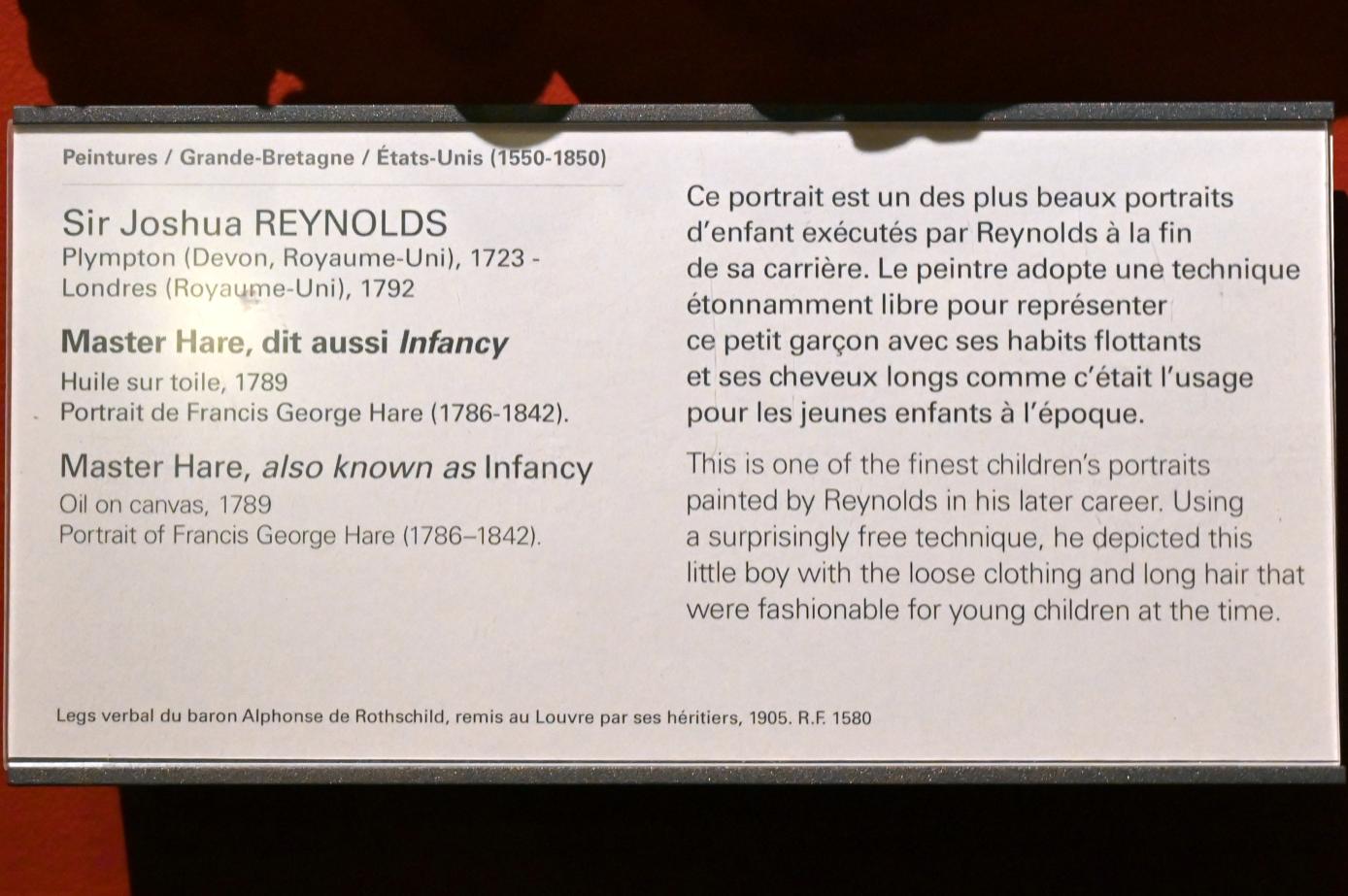 Joshua Reynolds (1754–1789), Porträt der Master Hare (Die Kindheit), Paris, Musée du Louvre, Saal 713, 1789, Bild 2/2