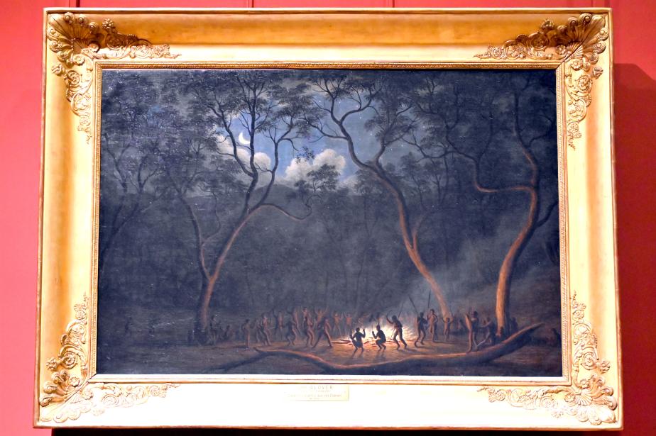 John Glover (1840), Mondscheintanz Corroboree der Aborigines im Van Diemen's Land (Tasmanien, Australien), Paris, Musée du Louvre, Saal 713, 1840, Bild 1/2
