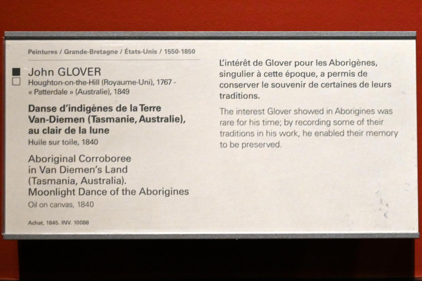 John Glover (1840), Mondscheintanz Corroboree der Aborigines im Van Diemen's Land (Tasmanien, Australien), Paris, Musée du Louvre, Saal 713, 1840, Bild 2/2