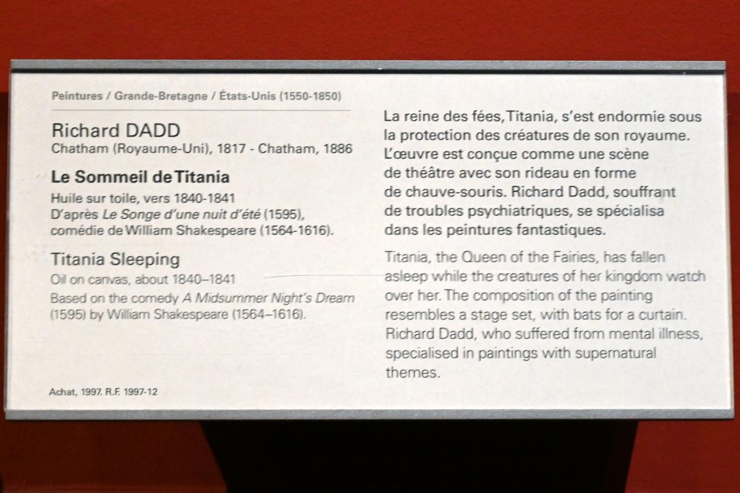 Richard Dadd (1840), Schlaf der Titania, Paris, Musée du Louvre, Saal 713, um 1840–1841, Bild 2/2