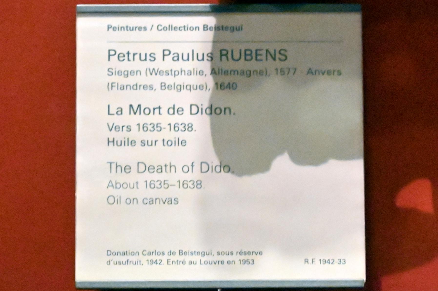 Peter Paul Rubens (1598–1650), Tod der Dido, Paris, Musée du Louvre, Saal 714, um 1635–1638, Bild 2/2