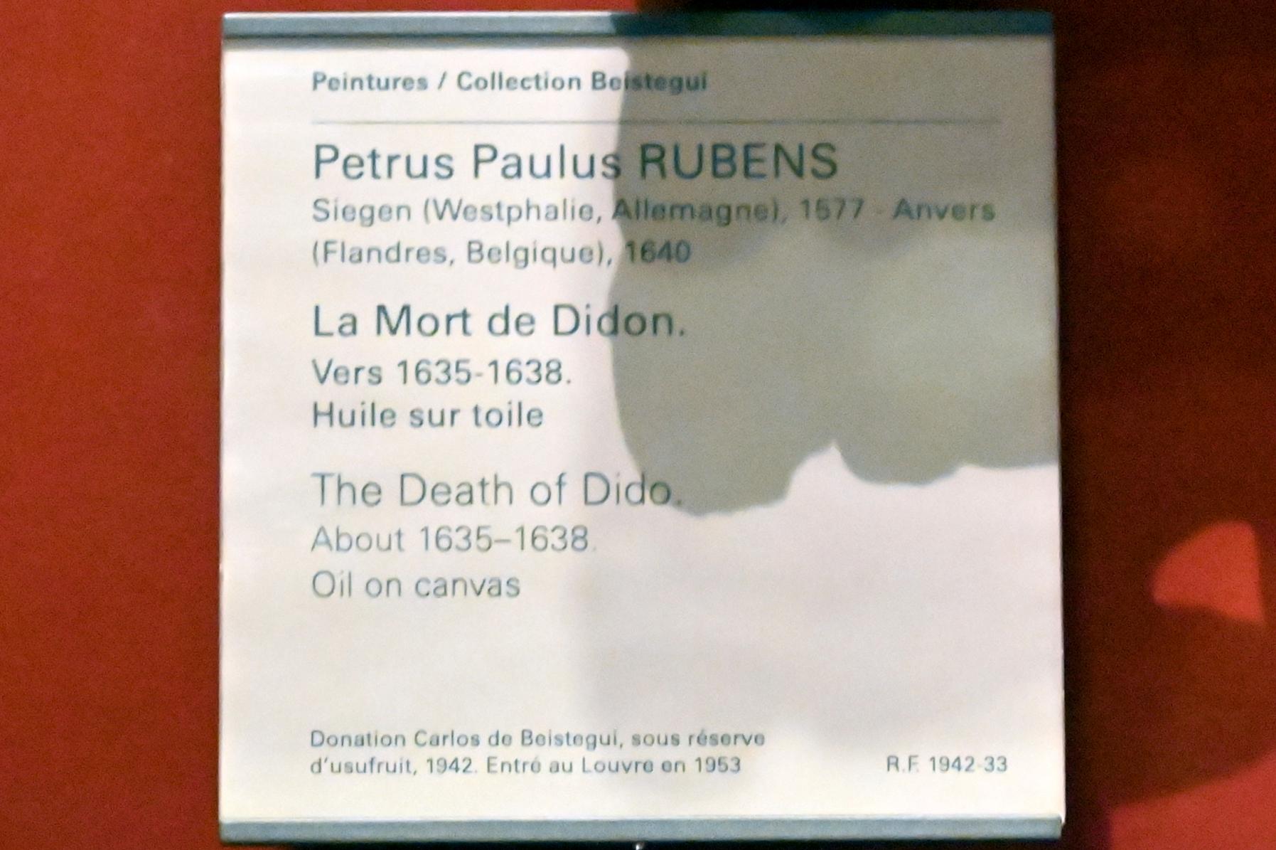 Peter Paul Rubens (1598–1640), Tod der Dido, Paris, Musée du Louvre, Saal 714, um 1635–1638, Bild 2/2