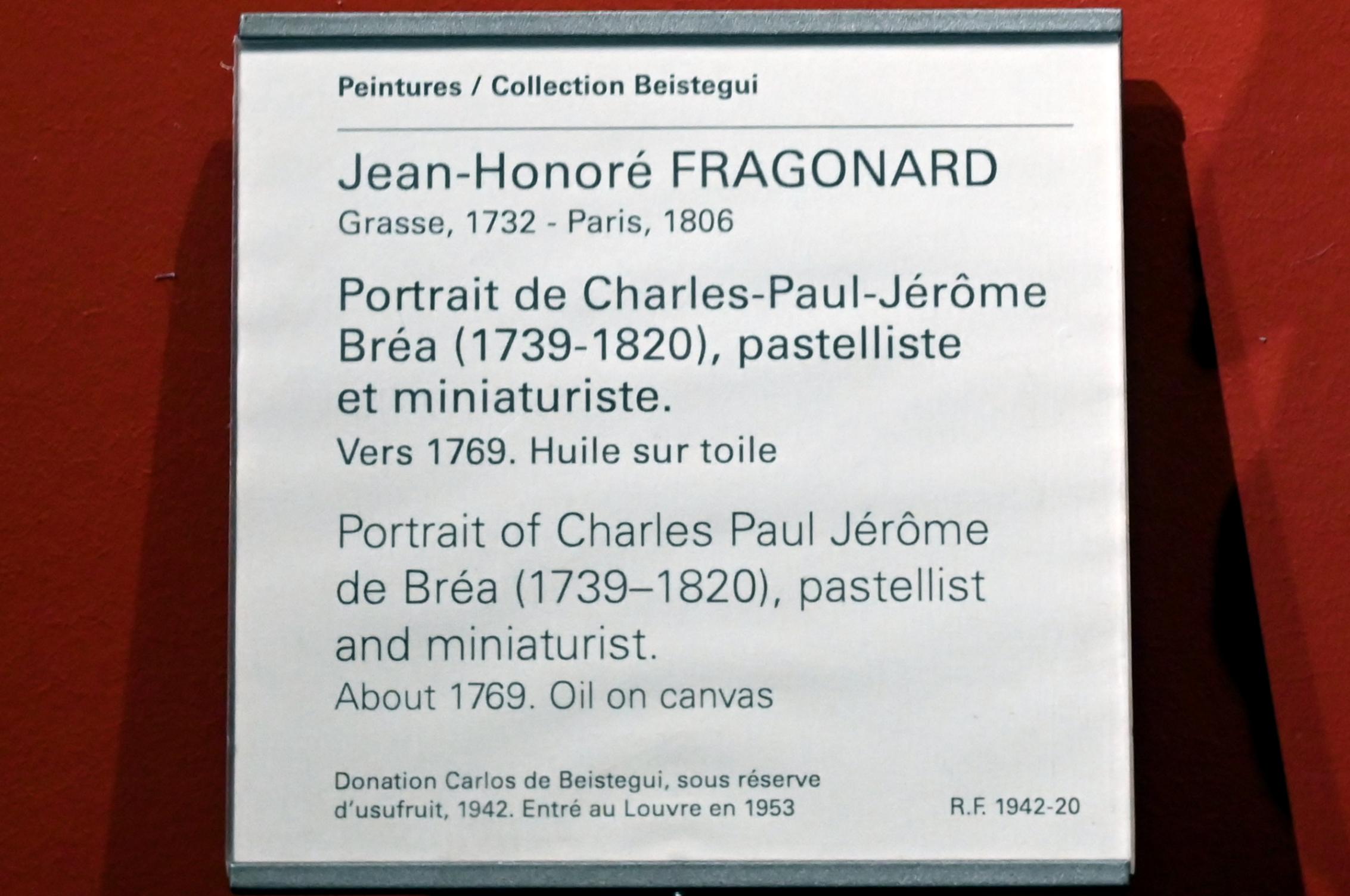 Jean-Honoré Fragonard (1751–1784), Porträt des Charles-Paul-Jérôme Bréa (1739-1820), Pastellist und Miniaturist, Paris, Musée du Louvre, Saal 714, um 1769, Bild 2/2