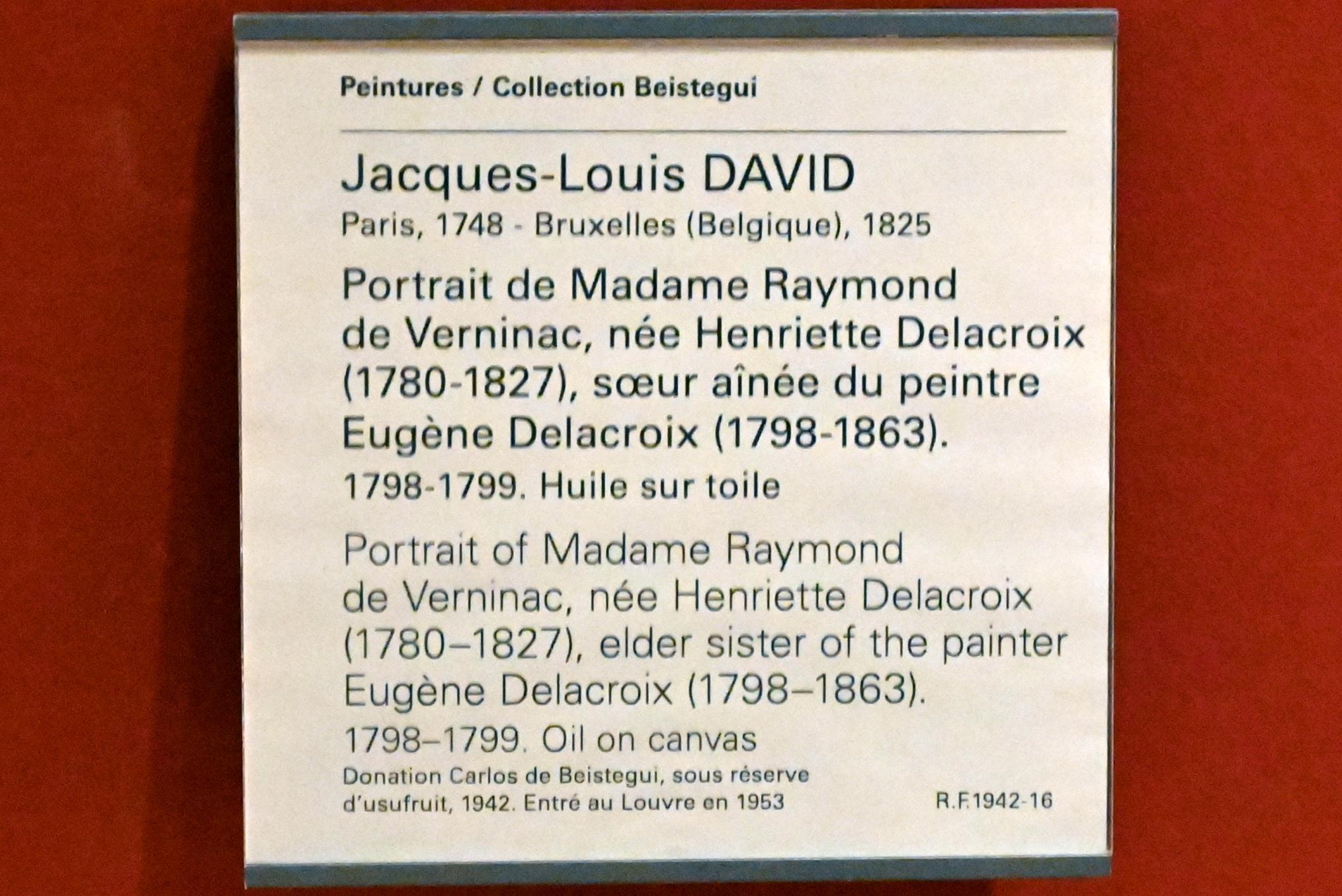 Jacques-Louis David (1782–1824), Porträt der Madame Raymond de Verninac, geborene Henriette Delacroix (1780–1827), ältere Schwester des Malers Eugène Delacroix (1798–1863), Paris, Musée du Louvre, Saal 714, 1798–1799, Bild 2/2