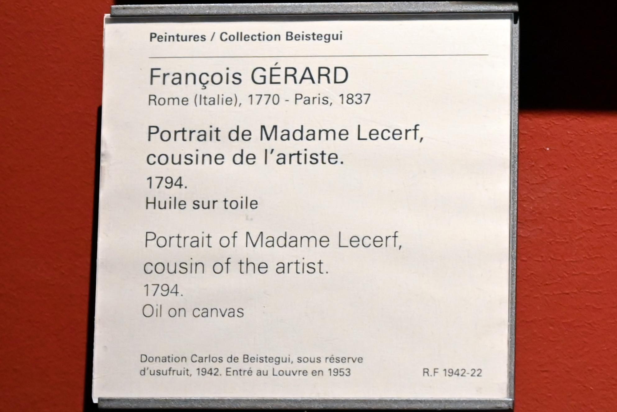 François Gérard (1794–1824), Porträt der Madame Lecerf, Cousine des Künstlers, Paris, Musée du Louvre, Saal 714, 1794, Bild 2/2