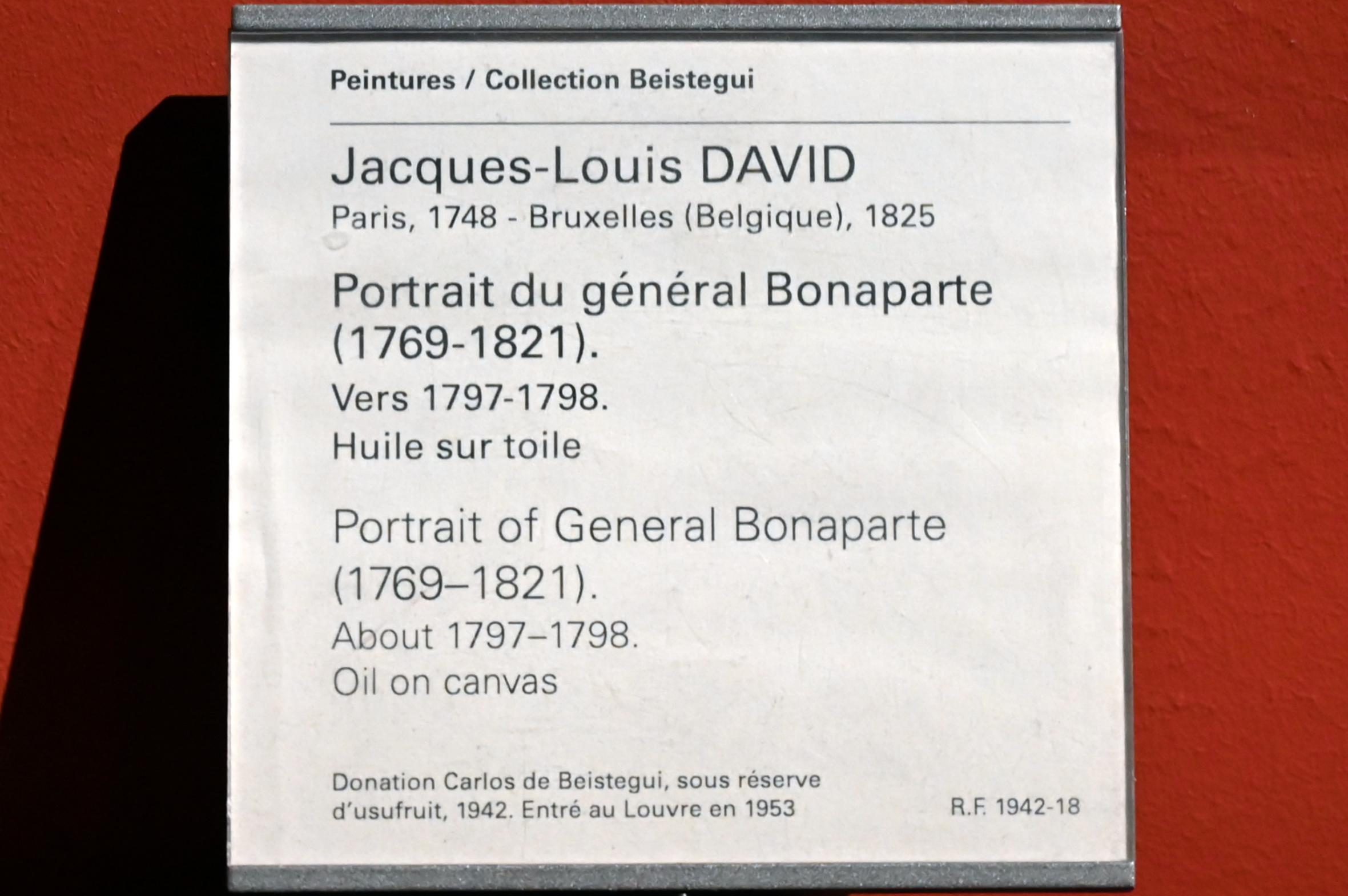 Jacques-Louis David (1782–1824), Porträt des General Bonaparte (1769-1821), Paris, Musée du Louvre, Saal 714, um 1797–1798, Bild 2/2