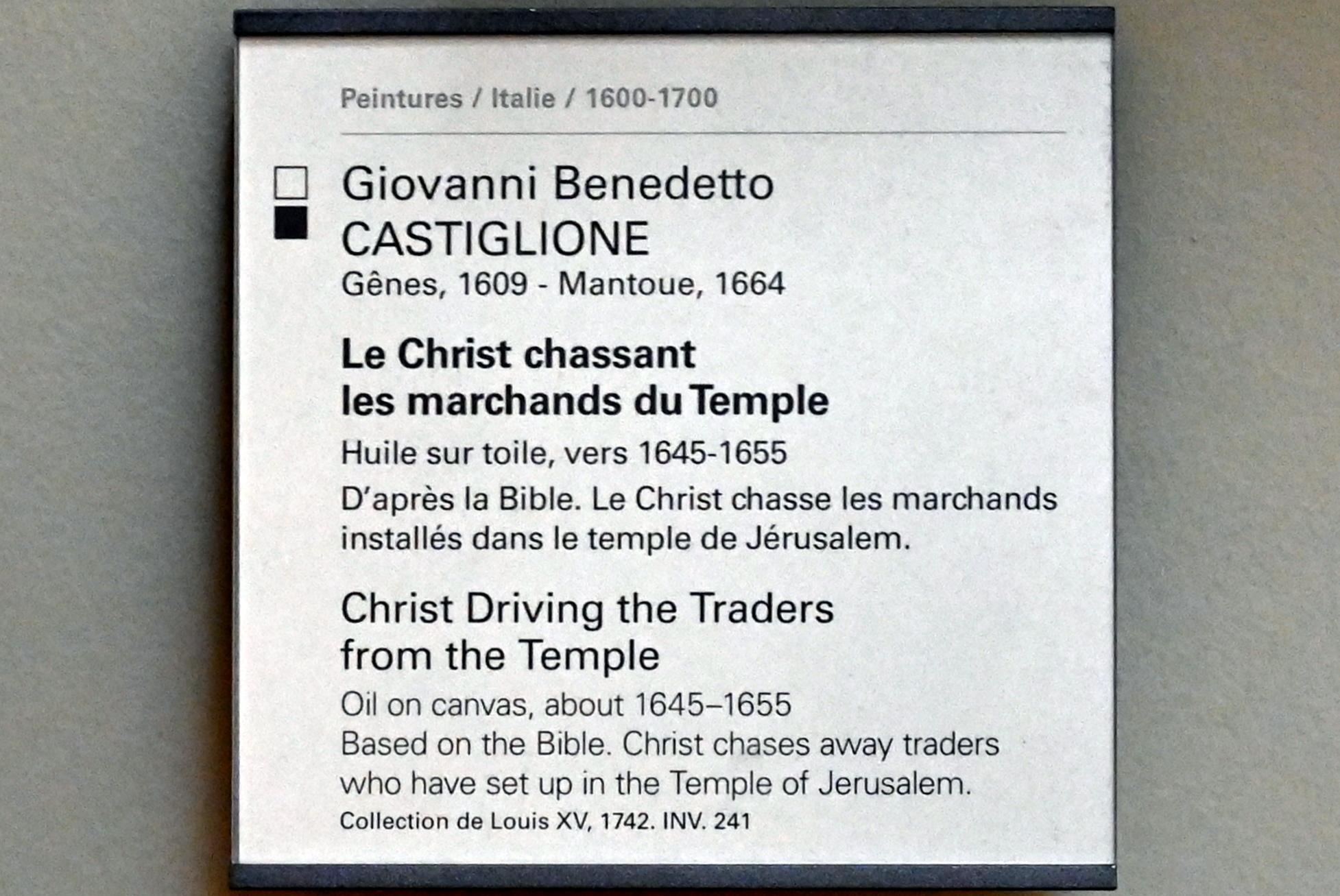 Giovanni Benedetto Castiglione (il Grechetto) (1648–1758), Christus vertreibt die Händler aus dem Tempel, Paris, Musée du Louvre, Saal 717, um 1645–1655, Bild 2/2