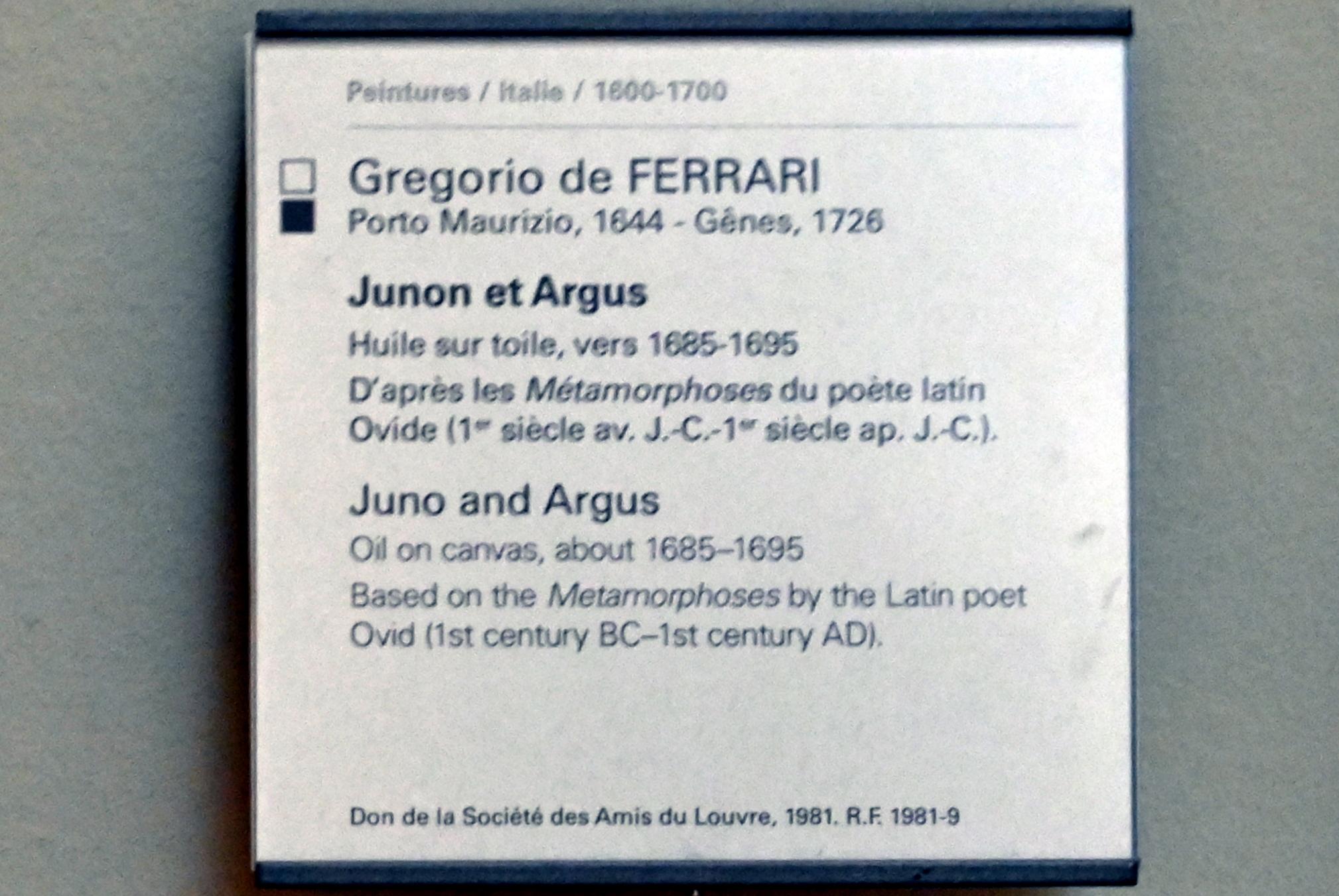 Gregorio De Ferrari (1690), Juno und Argus, Paris, Musée du Louvre, Saal 717, um 1685–1695, Bild 2/2
