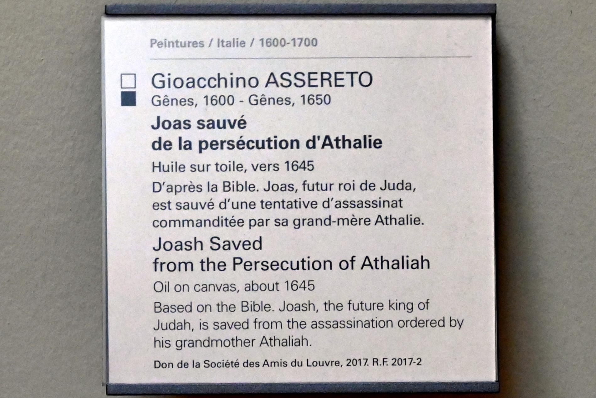 Gioacchino Assereto (1630–1645), Rettung Joasch vor der Verfolgung Ataljas, Paris, Musée du Louvre, Saal 717, um 1645, Bild 2/2