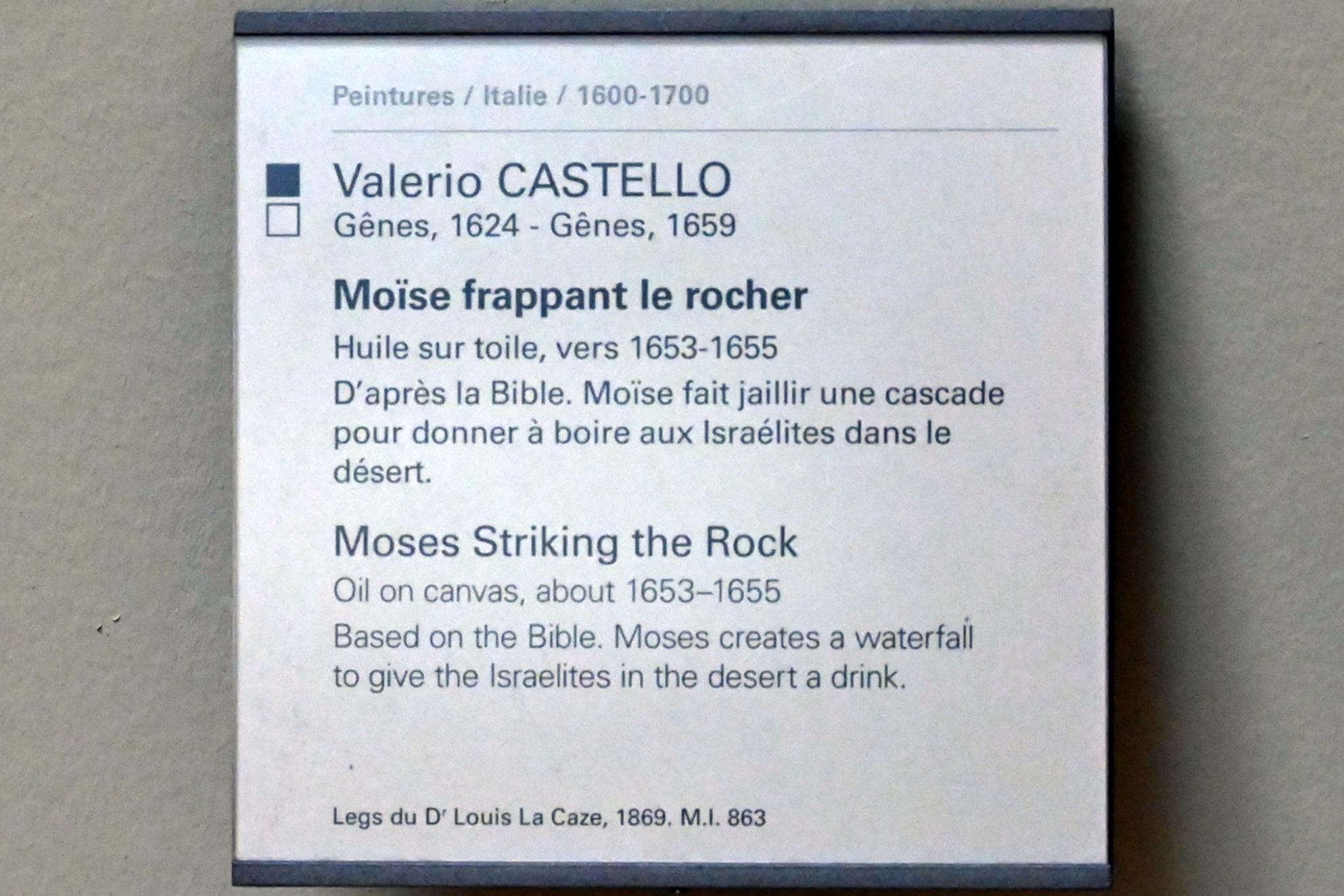 Valerio Castello (1650–1654), Moses schlägt Wasser aus dem Felsen, Paris, Musée du Louvre, Saal 717, um 1653–1655, Bild 2/2