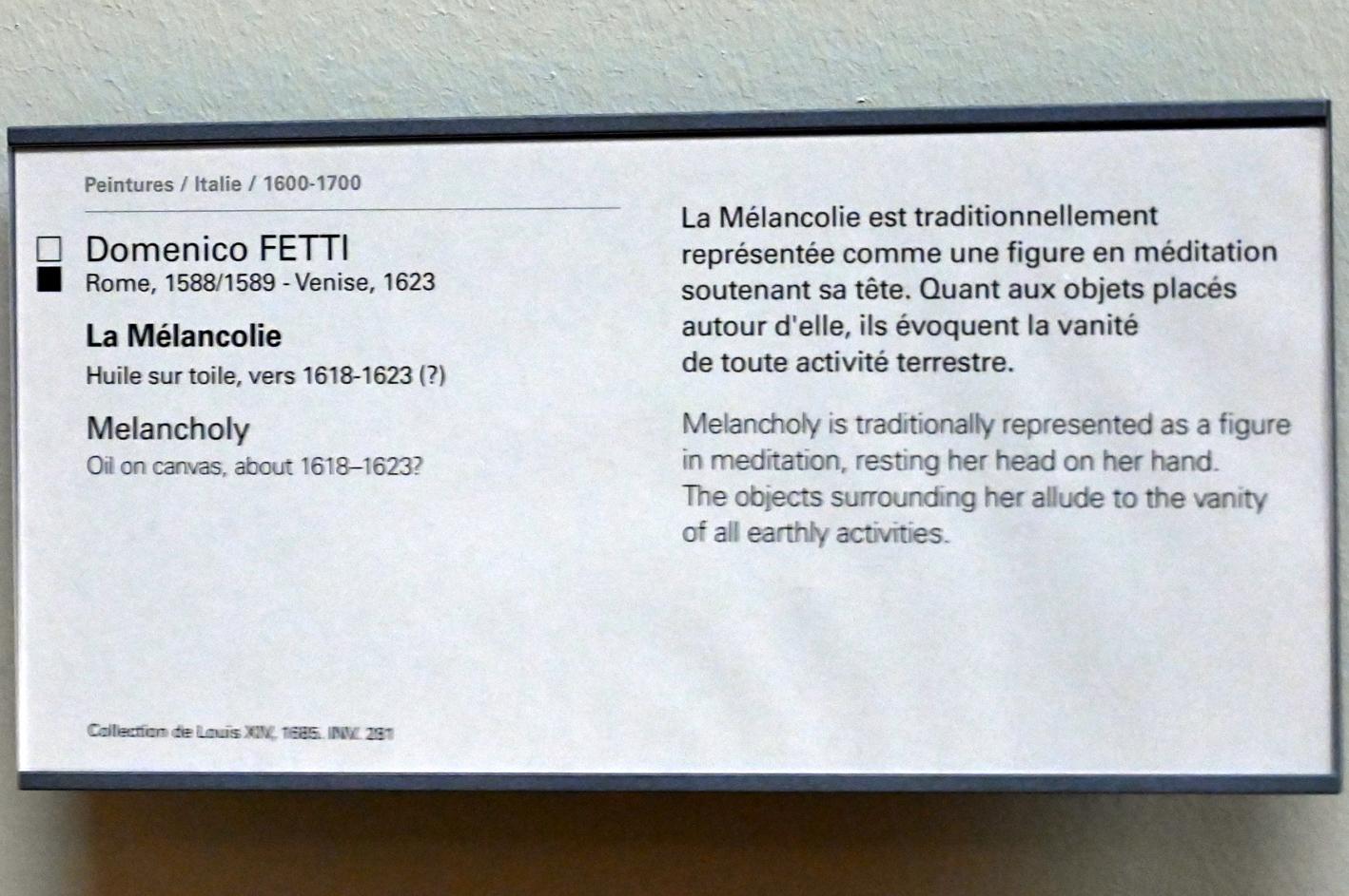 Domenico Fetti (1613–1622), Melancholie, Paris, Musée du Louvre, Saal 717, um 1618–1623, Bild 2/2