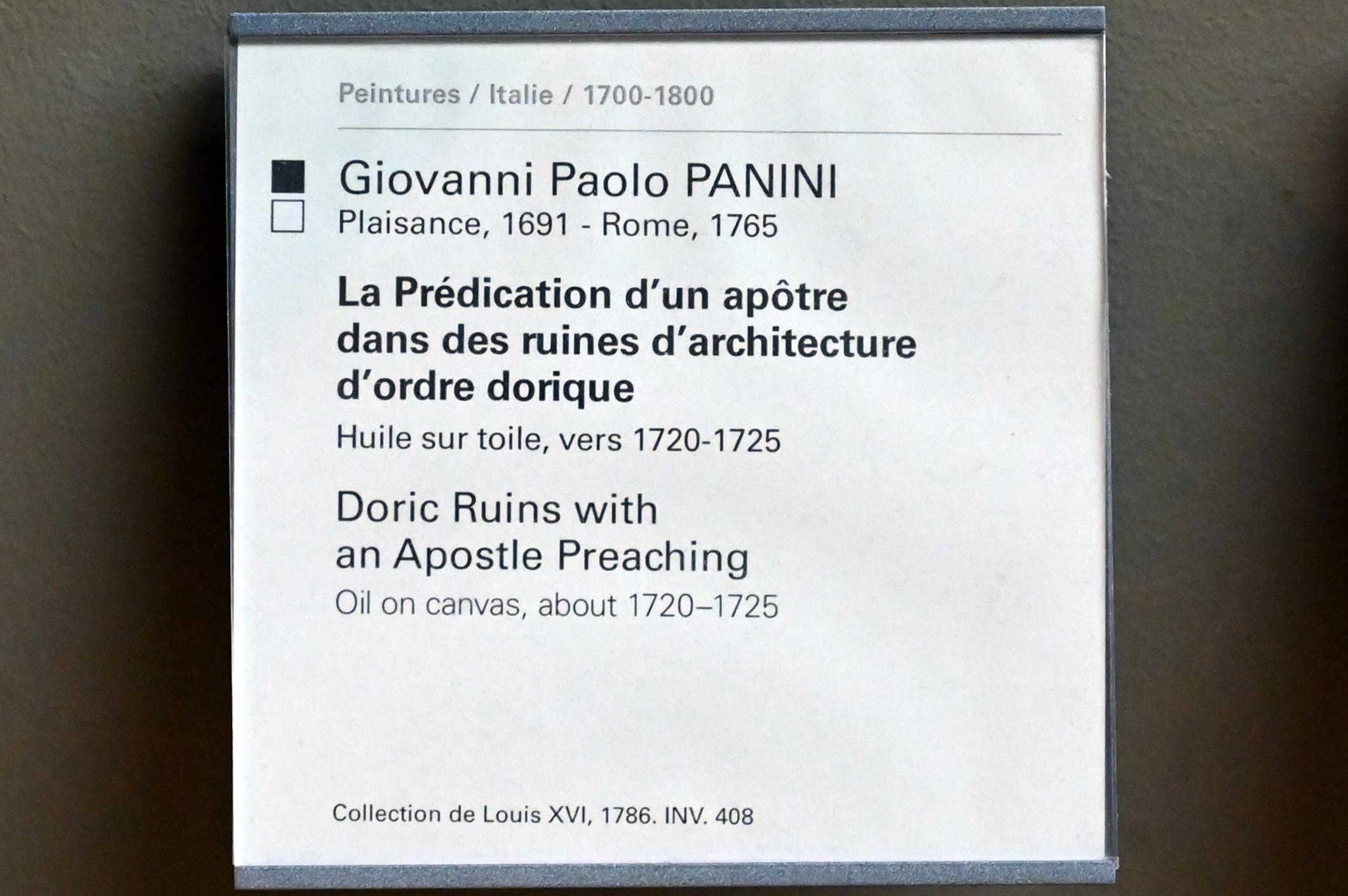 Giovanni Paolo Pannini (1722–1759), Predigender Apostel in einer dorischen Ruinenlandschaft, Paris, Musée du Louvre, Saal 718, um 1720–1725, Bild 2/2