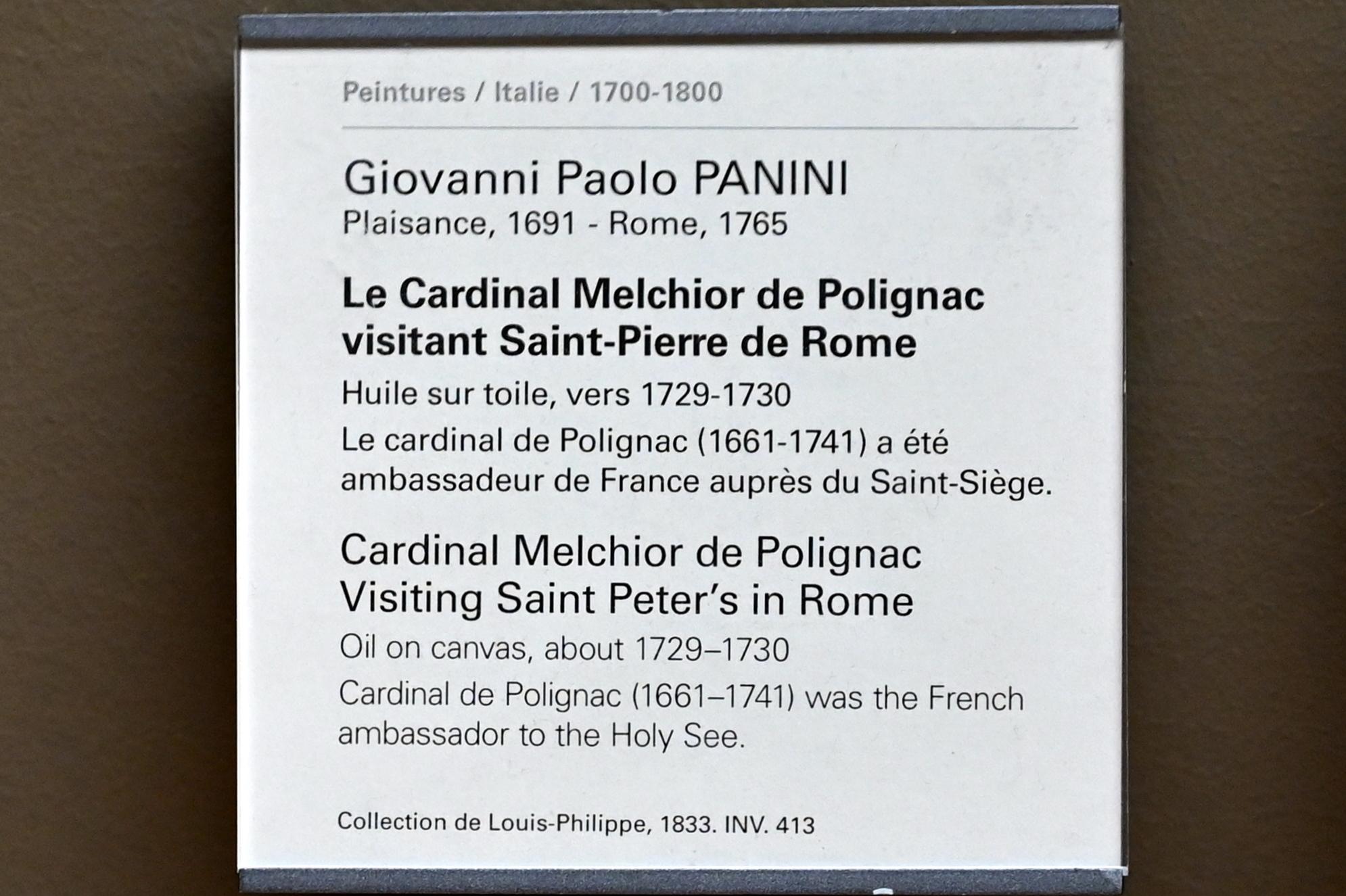 Giovanni Paolo Pannini (1722–1759), Kardinal Melchior de Polignac besucht den Petersdom in Rom, Paris, Musée du Louvre, Saal 718, um 1729–1730, Bild 2/2