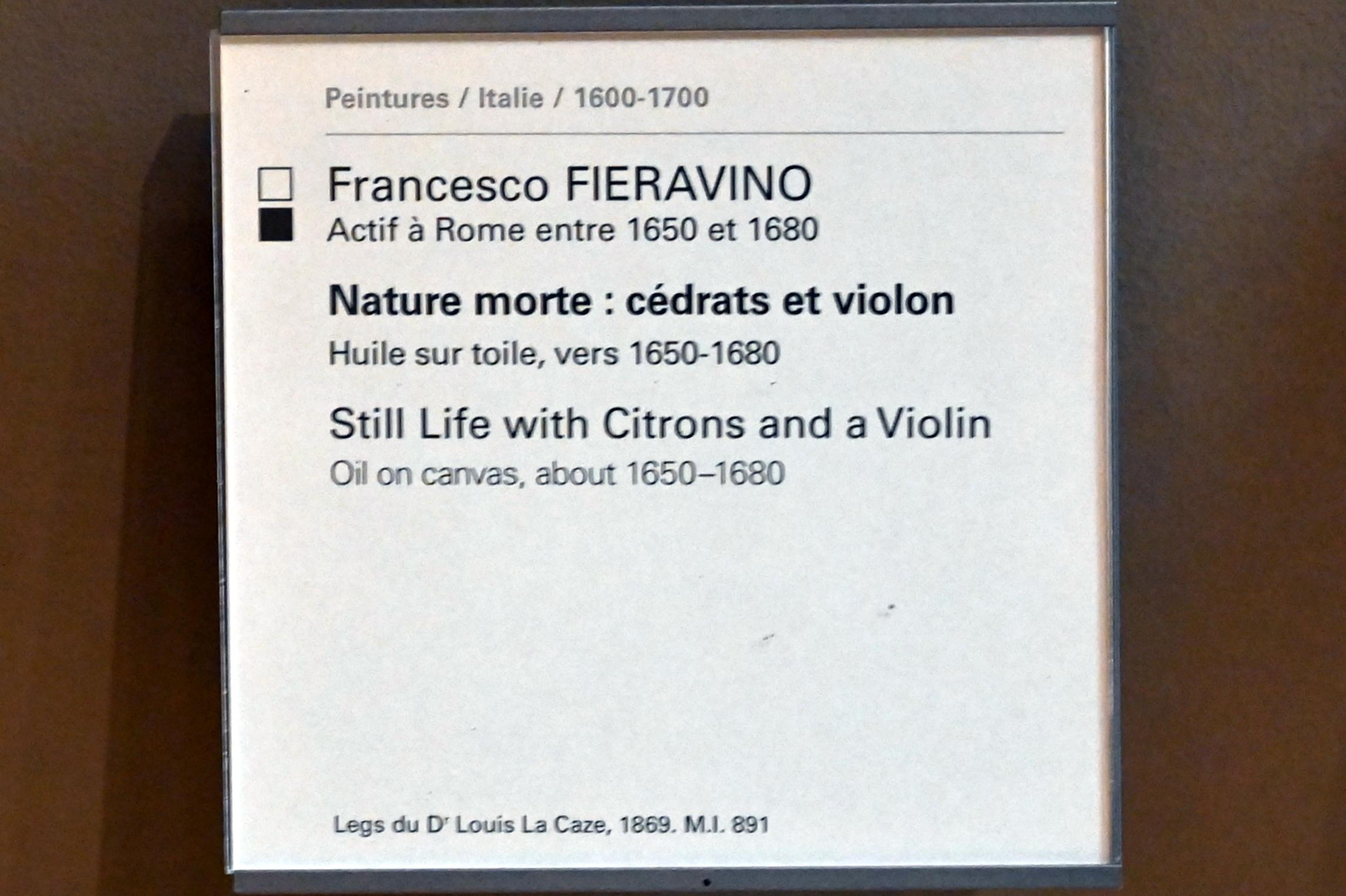 Francesco Fieravino (Francesco Noletti) (1652), Stillleben mit Zitronen und einer Geige, Paris, Musée du Louvre, Saal 718, um 1650–1654, Bild 2/2