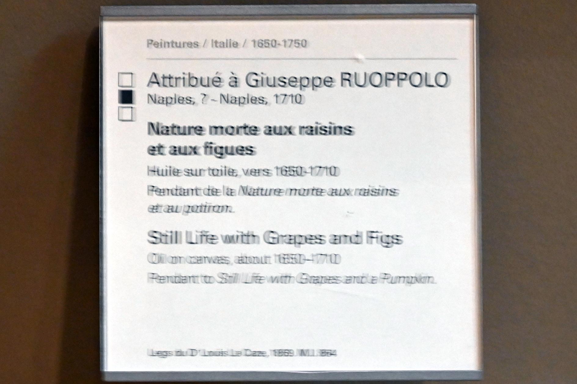 Giuseppe Ruoppolo (1680), Stillleben mit Trauben und Feigen, Paris, Musée du Louvre, Saal 718, um 1650–1710, Bild 2/2