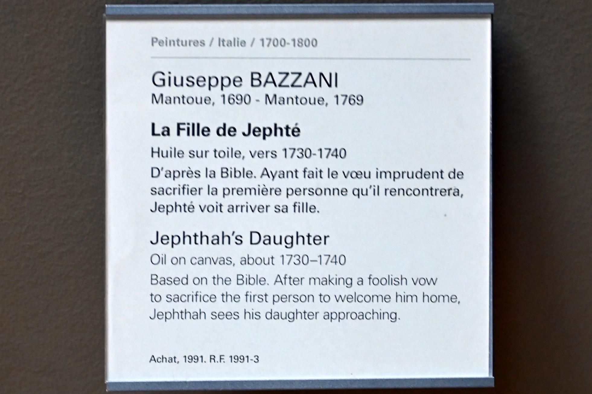 Giuseppe Bazzani (1735–1755), Jiftachs Tochter, Paris, Musée du Louvre, Saal 718, um 1730–1740, Bild 2/2