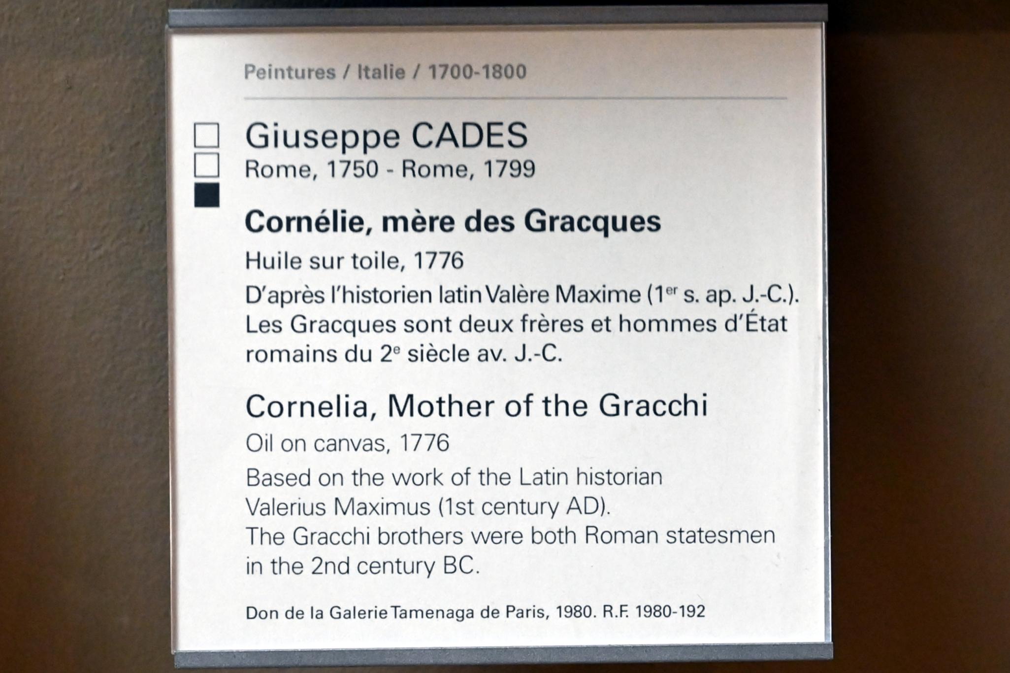 Giuseppe Cades (1776–1792), Cornelia, Mutter der Gracchen, Paris, Musée du Louvre, Saal 718, 1776, Bild 2/2
