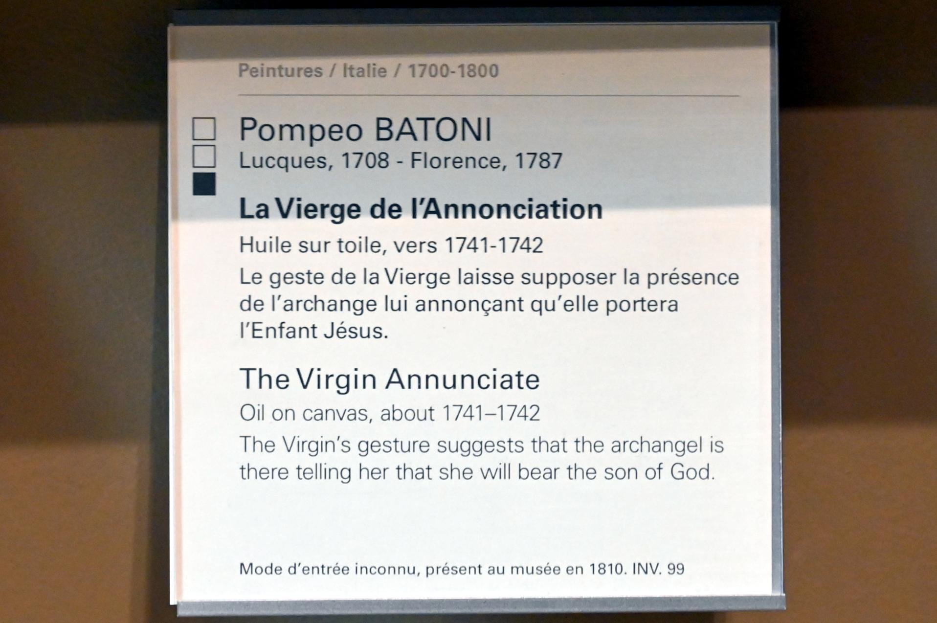Pompeo Girolamo Batoni (1732–1785), Die Jungfrau der Verkündigung, Paris, Musée du Louvre, Saal 718, um 1741–1742, Bild 2/2