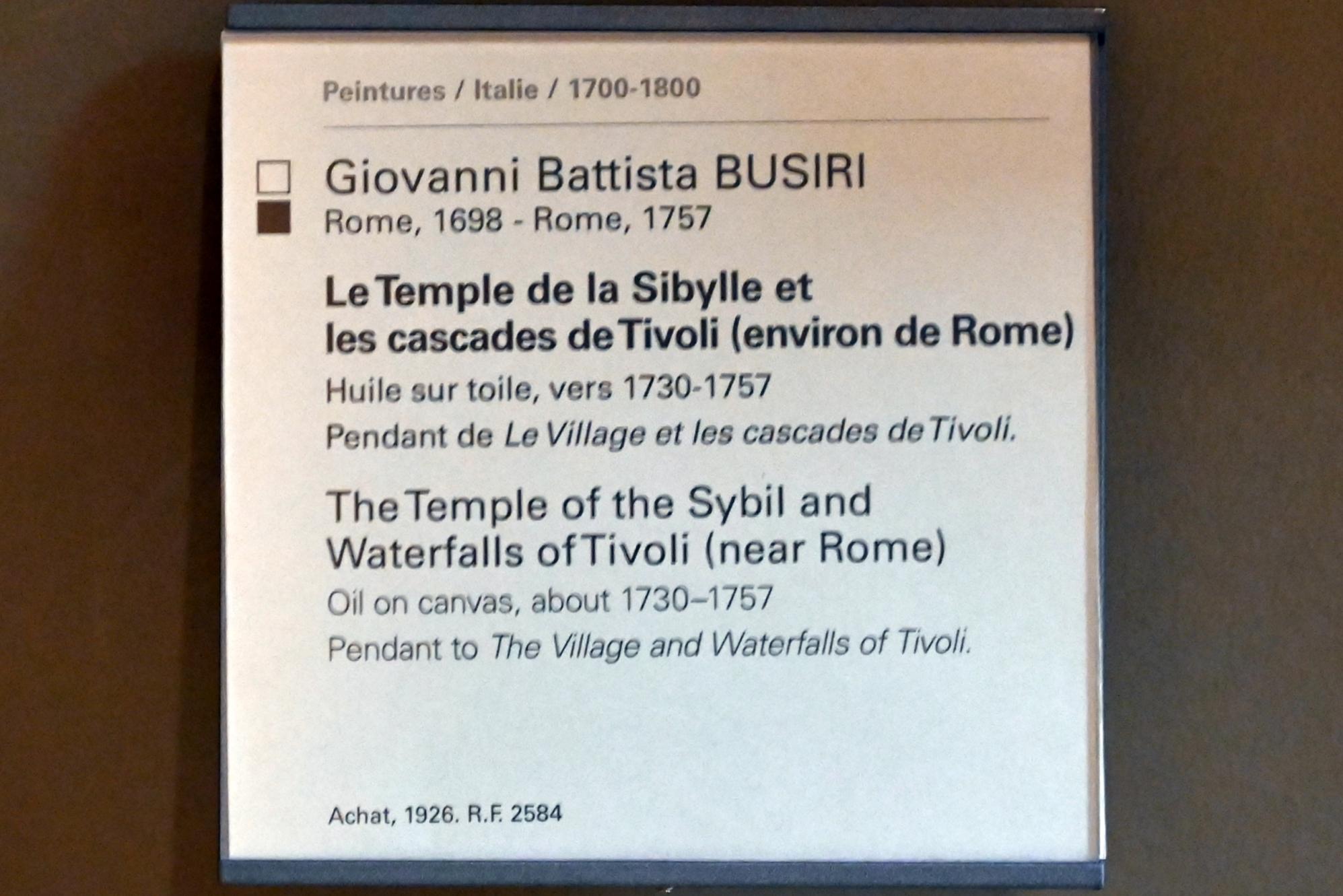 Giovanni Battista Busiri (1743), Der Tempel der Sibylle und die Wasserfälle von Tivoli bei Rom, Paris, Musée du Louvre, Saal 718, um 1730–1757, Bild 2/2
