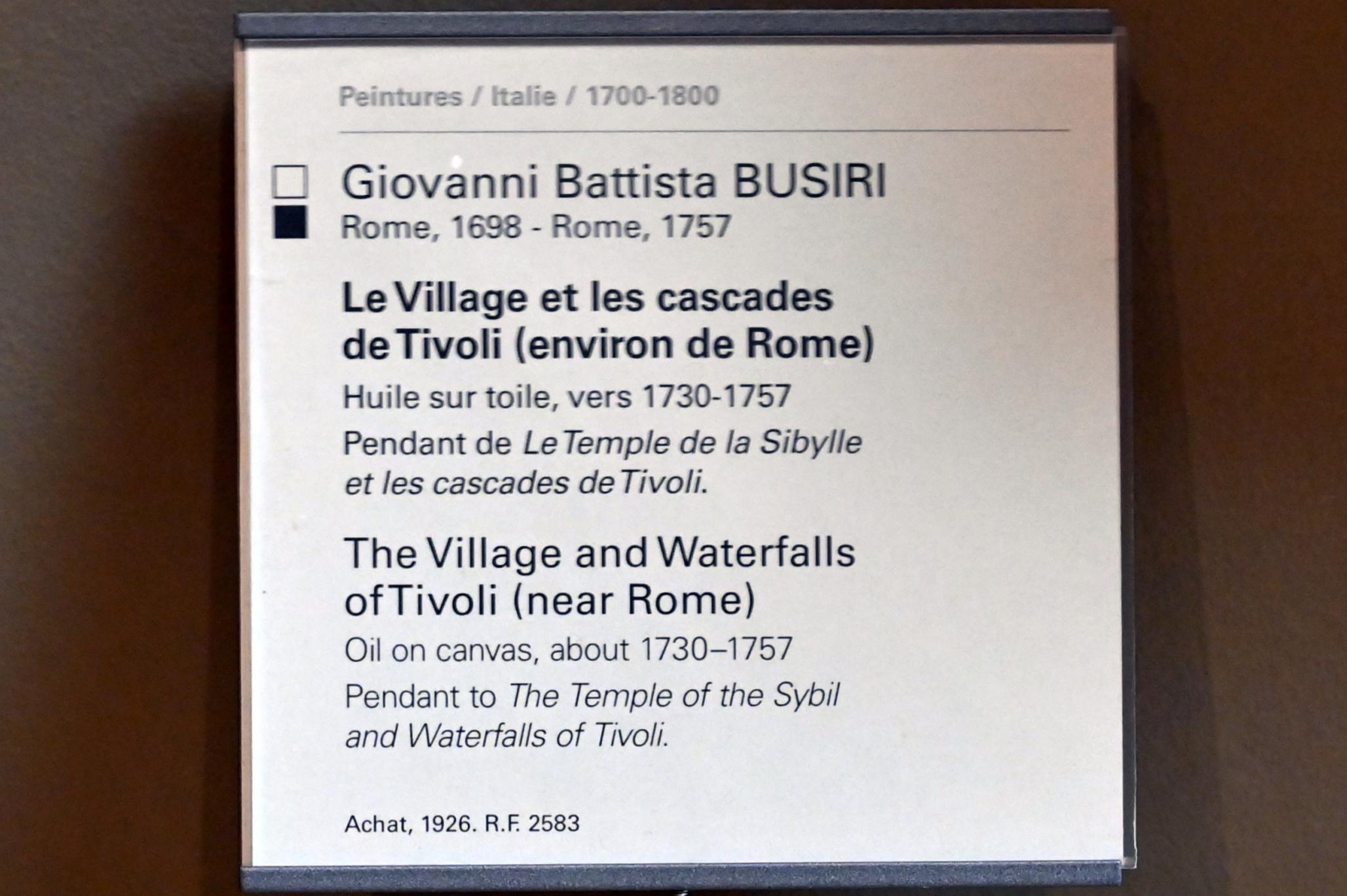 Giovanni Battista Busiri (1743), Das Dorf und die Wasserfälle von Tivoli bei Rom, Paris, Musée du Louvre, Saal 718, um 1730–1757, Bild 2/2