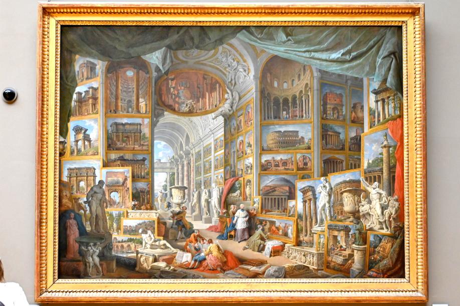 Giovanni Paolo Pannini (1722–1759), Bildergalerie des antiken Rom, Paris, Musée du Louvre, Saal 718, 1758