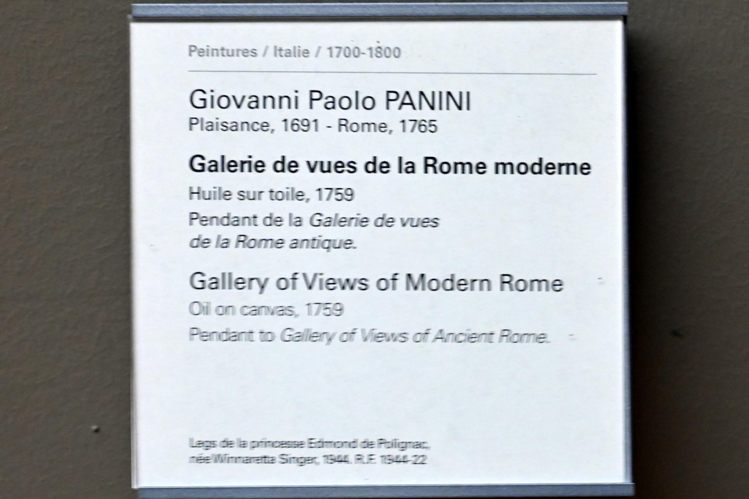 Giovanni Paolo Pannini (1722–1759), Bildergalerie des modernen Rom, Paris, Musée du Louvre, Saal 718, 1759, Bild 2/2