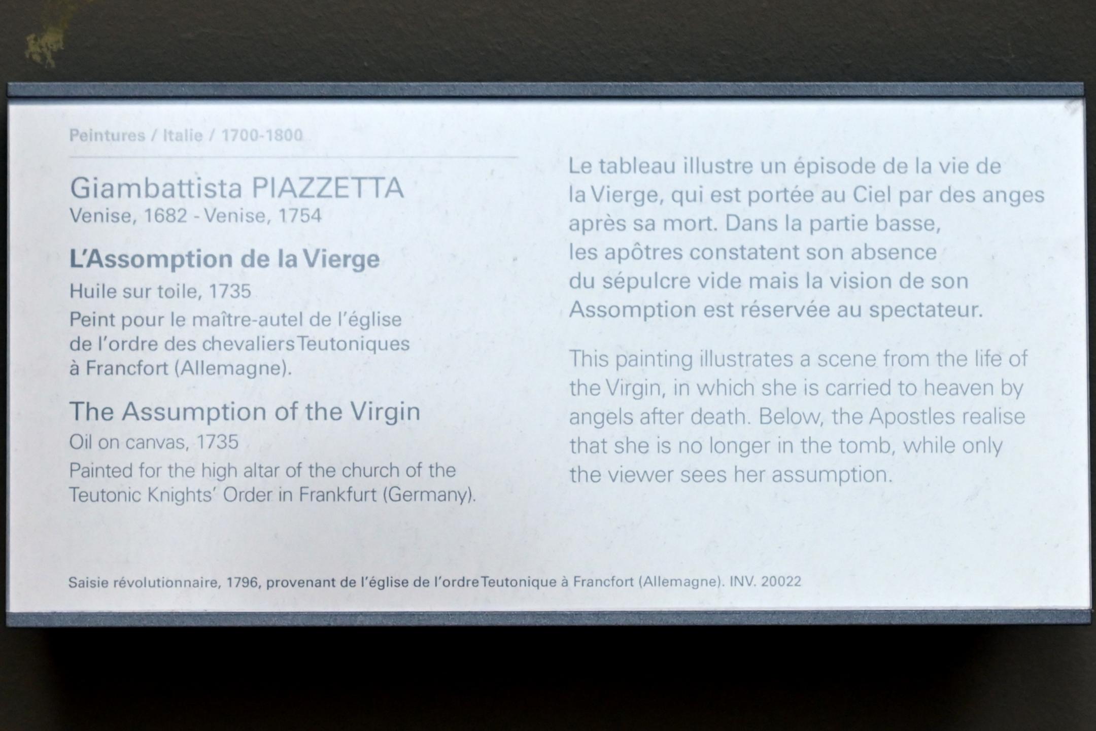 Giovanni Battista (Giambattista) Piazzetta (1717–1745), Aufnahme Mariens in den Himmel, Frankfurt, Deutschordenskirche, jetzt Paris, Musée du Louvre, Saal 718, 1735, Bild 2/2