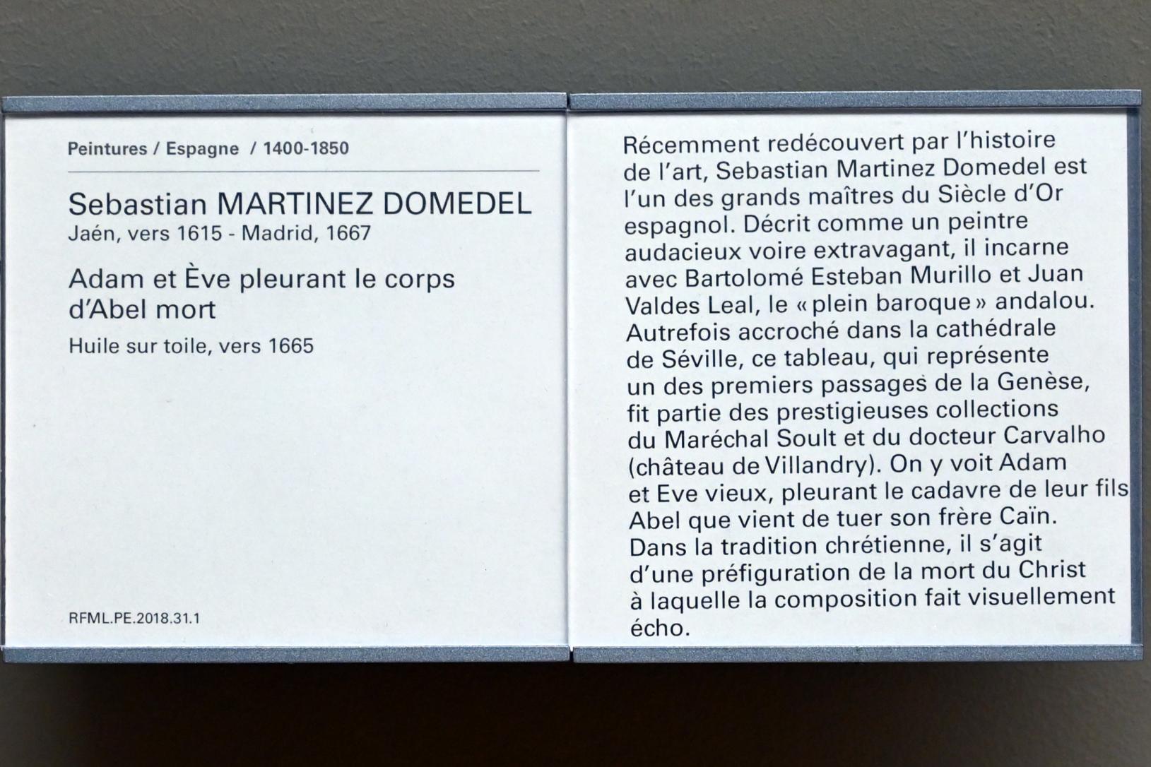 Sebastián Martínez Domedel (1665), Adam und Eva trauern um den toten Abel, Sevilla, Kathedrale Santa María de la Sede, jetzt Paris, Musée du Louvre, Saal 718, um 1665, Bild 2/2