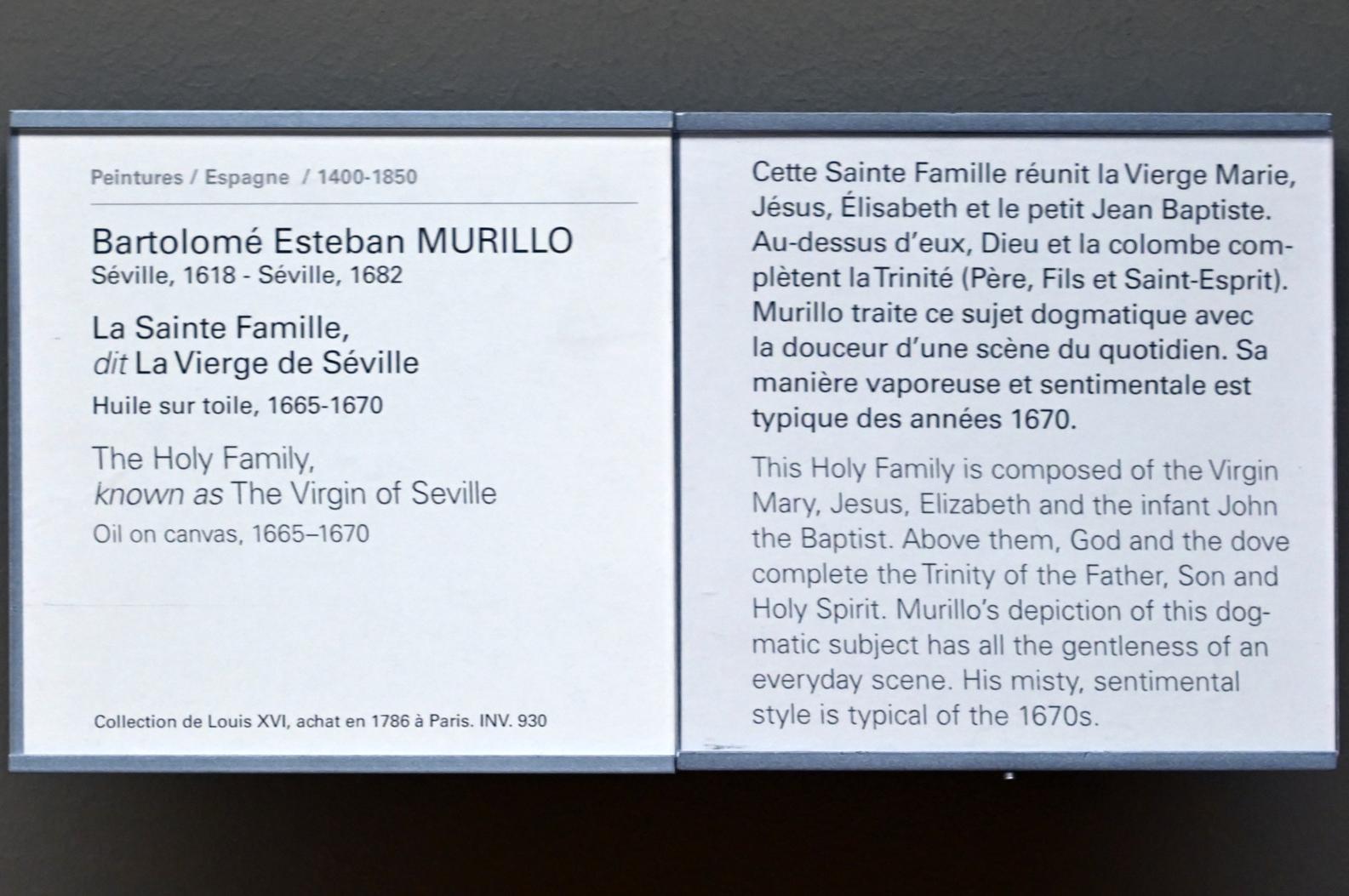 Bartolomé Esteban Murillo (1645–1678), Die Heilige Familie (Madonna von Sevilla), Paris, Musée du Louvre, Saal 718, 1665–1670, Bild 2/2