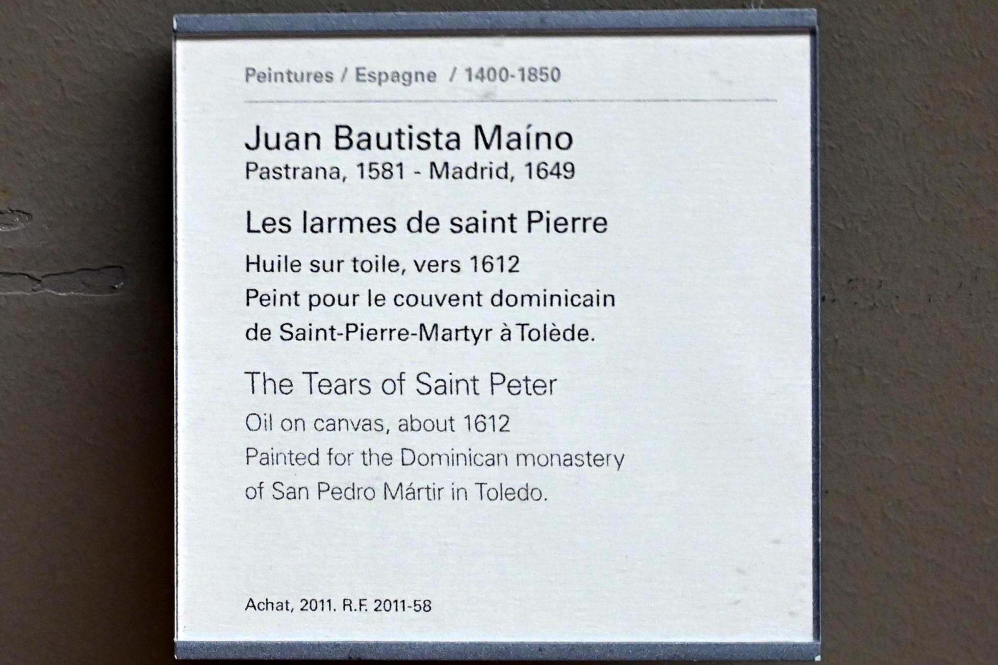 Juan Bautista Maíno (1612), Die Tränen des Heiligen Petrus, Paris, Musée du Louvre, Saal 718, um 1612, Bild 2/2
