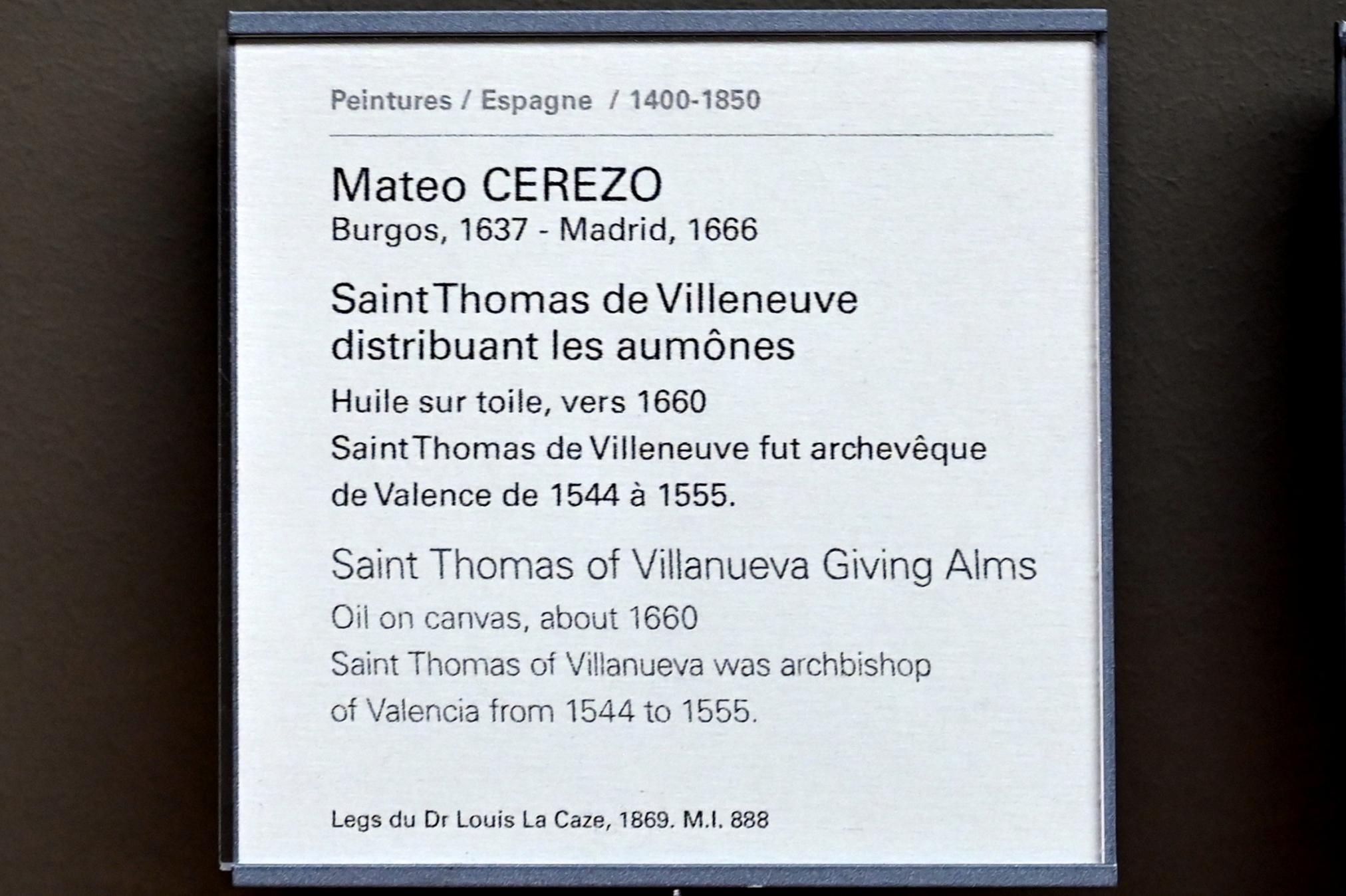 Mateo Cerezo der Jüngere (1660–1666), Der heilige Thomas von Villanova verteilt Almosen, Paris, Musée du Louvre, Saal 718, um 1660, Bild 2/2
