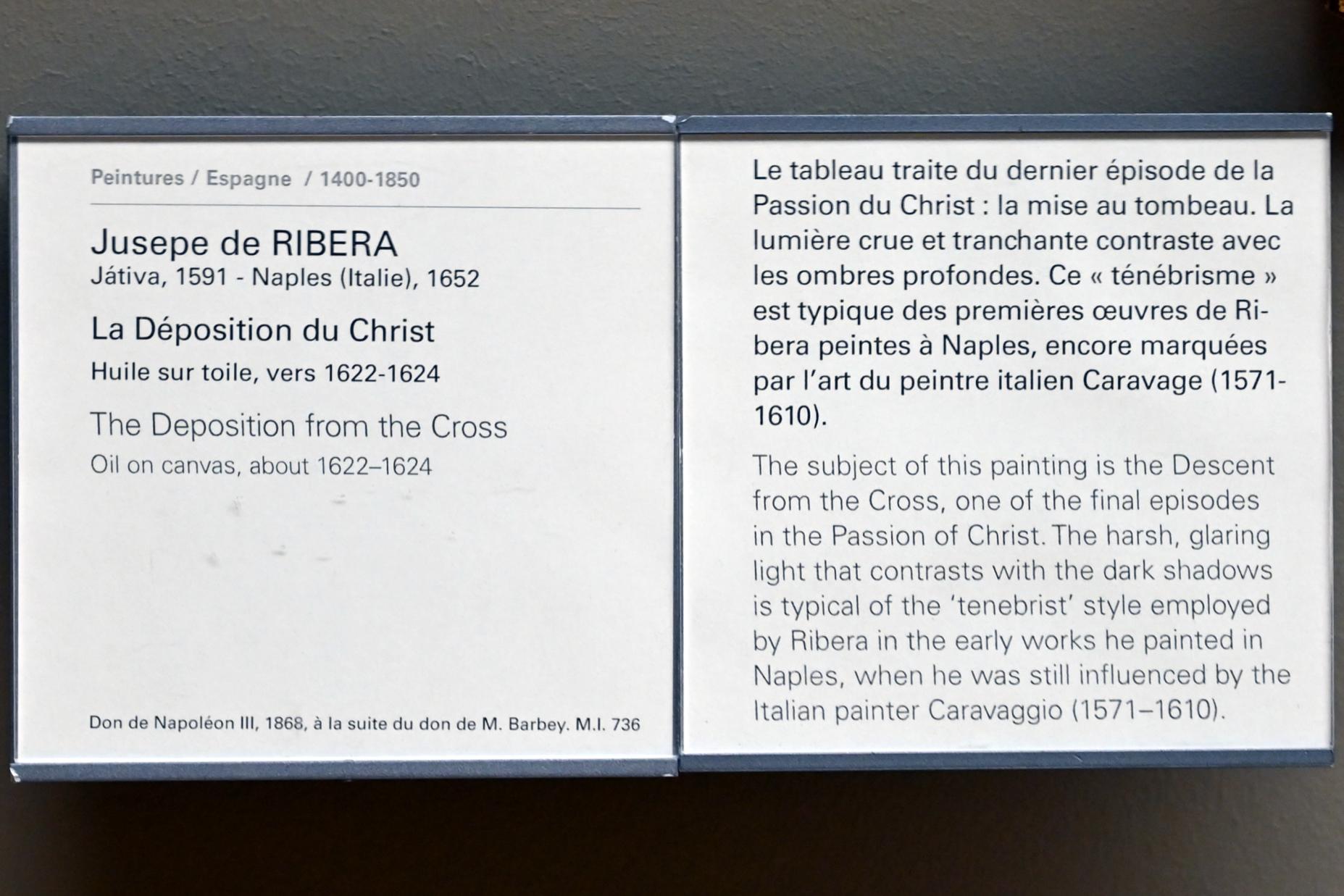 Jusepe de Ribera (1607–1650), Kreuzabnahme Christi, Paris, Musée du Louvre, Saal 718, um 1622–1624, Bild 2/2