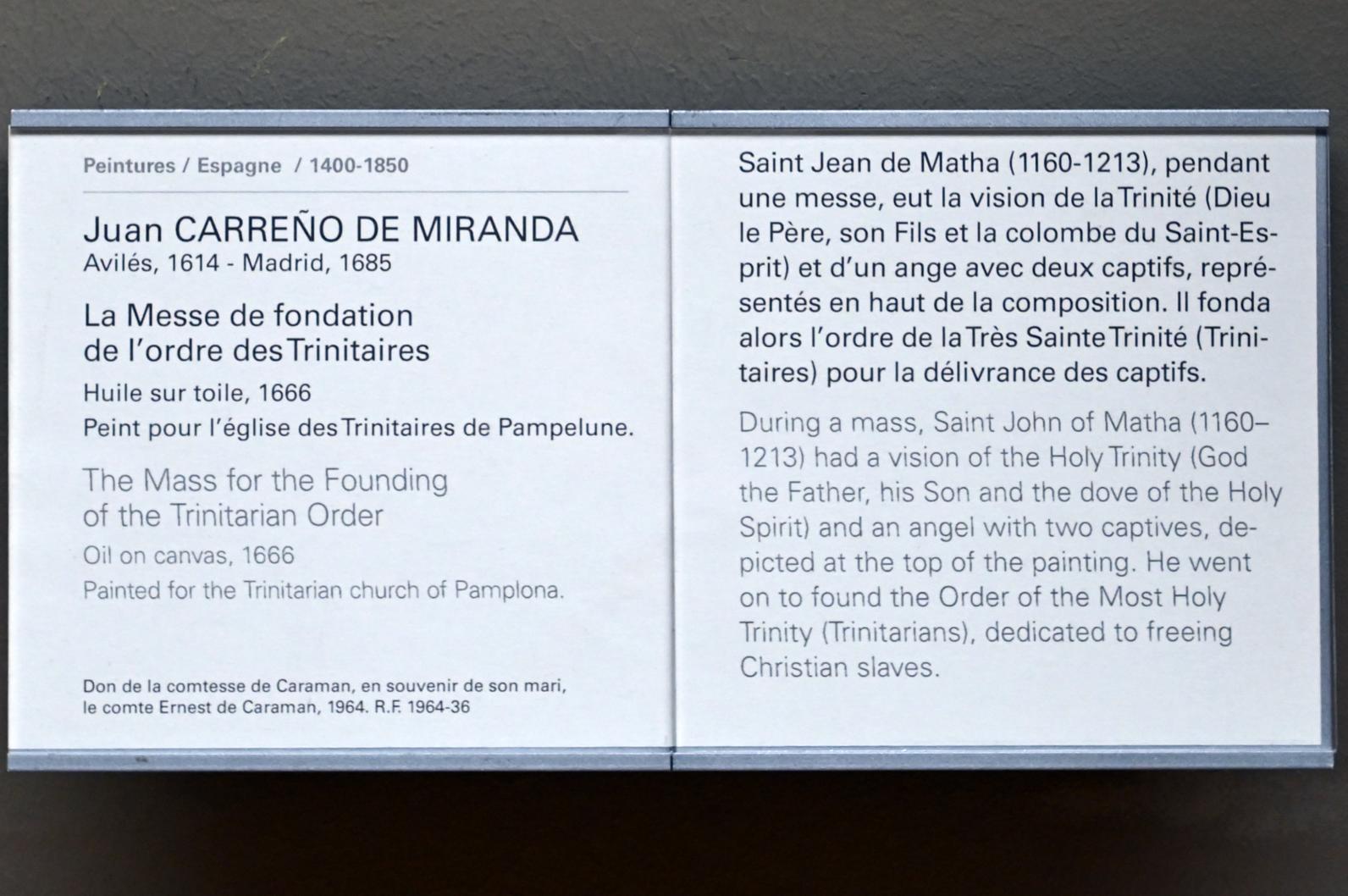 Juan Carreño de Miranda (1666–1673), Die Gründungsmesse des Trinitarischen Ordens, Paris, Musée du Louvre, Saal 718, 1666, Bild 2/2