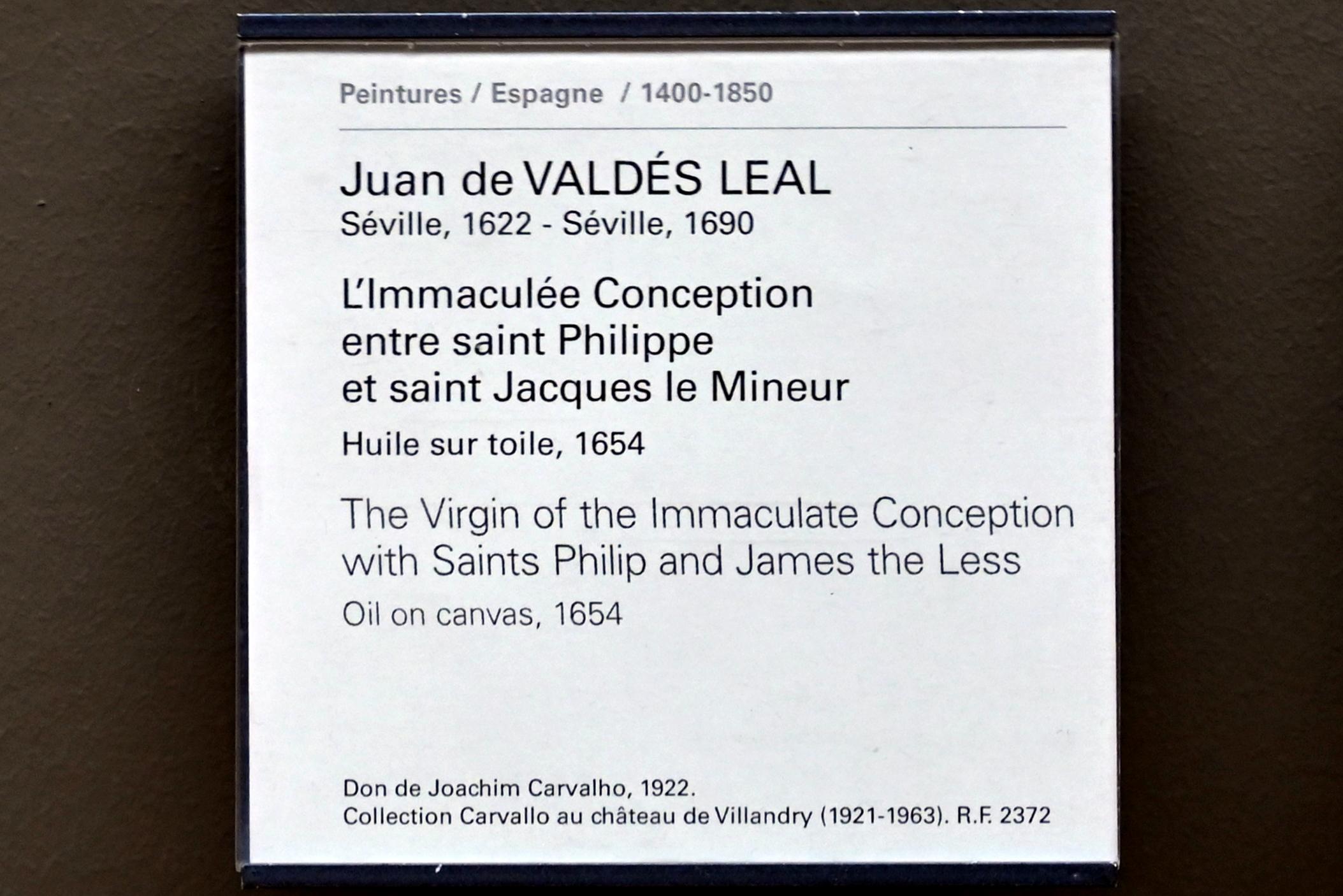 Juan de Valdés Leal (1654–1661), Maria Immaculata mit den Heiligen Philipp und Jakobus dem Jüngeren, Paris, Musée du Louvre, Saal 718, 1654, Bild 2/2