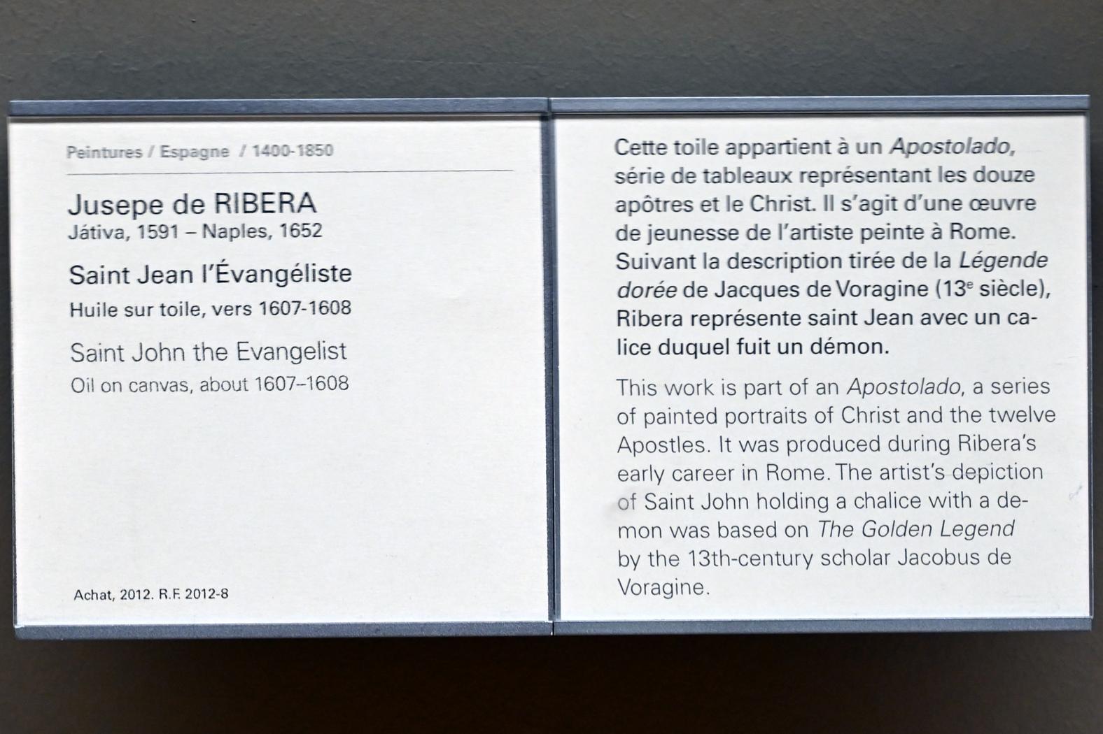 Jusepe de Ribera (1607–1650), Evangelist Johannes, Paris, Musée du Louvre, Saal 718, um 1607–1608, Bild 2/2
