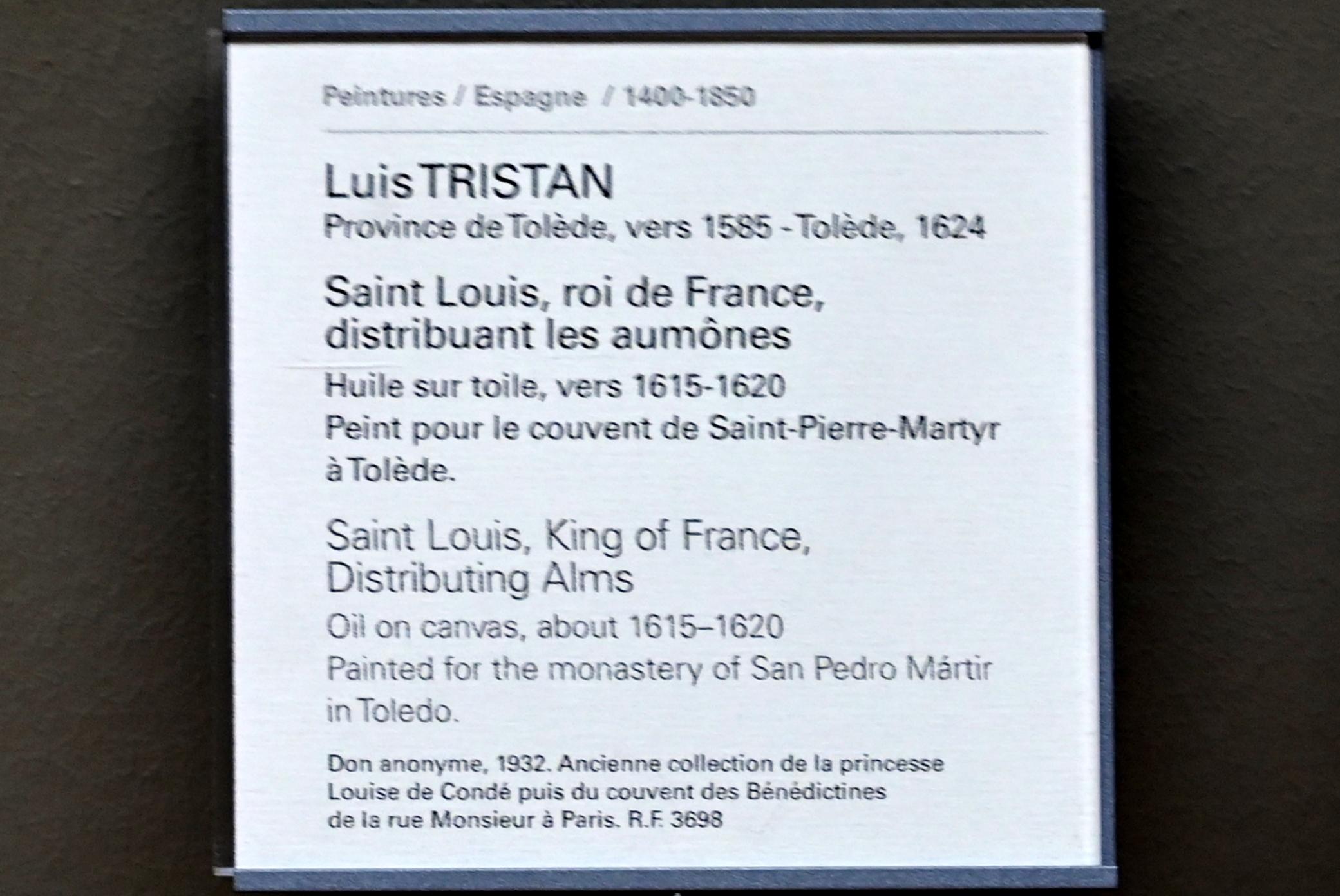 Luis Tristán (1617–1619), Der heilige Ludwig, König von Frankreich, verteilt Almosen, Toledo, Kloster San Pedro Mártir, jetzt Paris, Musée du Louvre, Saal 718, um 1615–1620, Bild 2/2