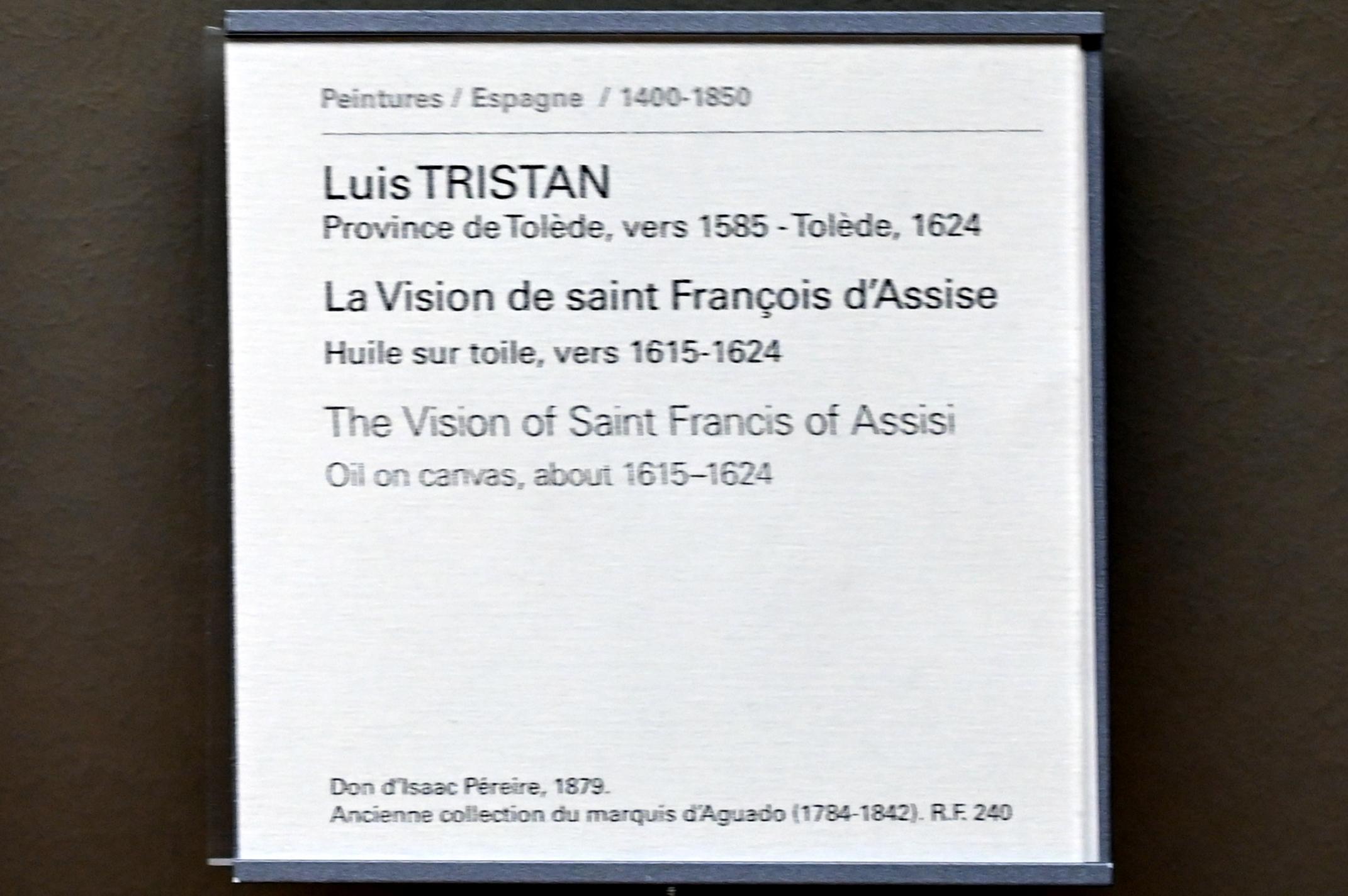 Luis Tristán (1617–1619), Die Vision des Heiligen Franziskus von Assisi, Paris, Musée du Louvre, Saal 718, um 1615–1624, Bild 2/2