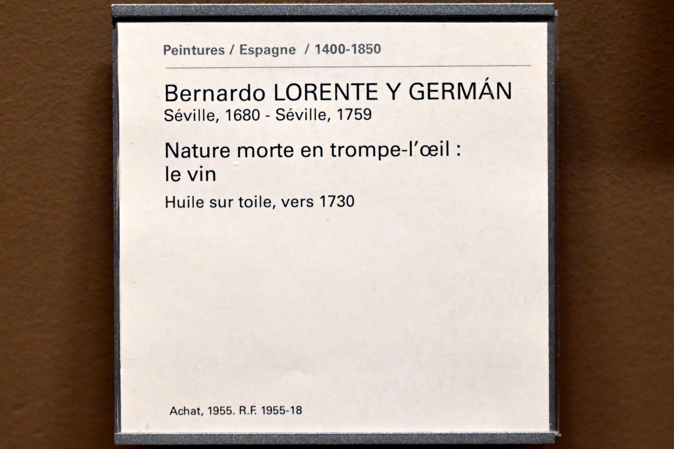 Bernardo Lorente Germán (1730), Trompe-l'œil-Stillleben: Wein, Paris, Musée du Louvre, Saal 719, um 1730, Bild 2/2