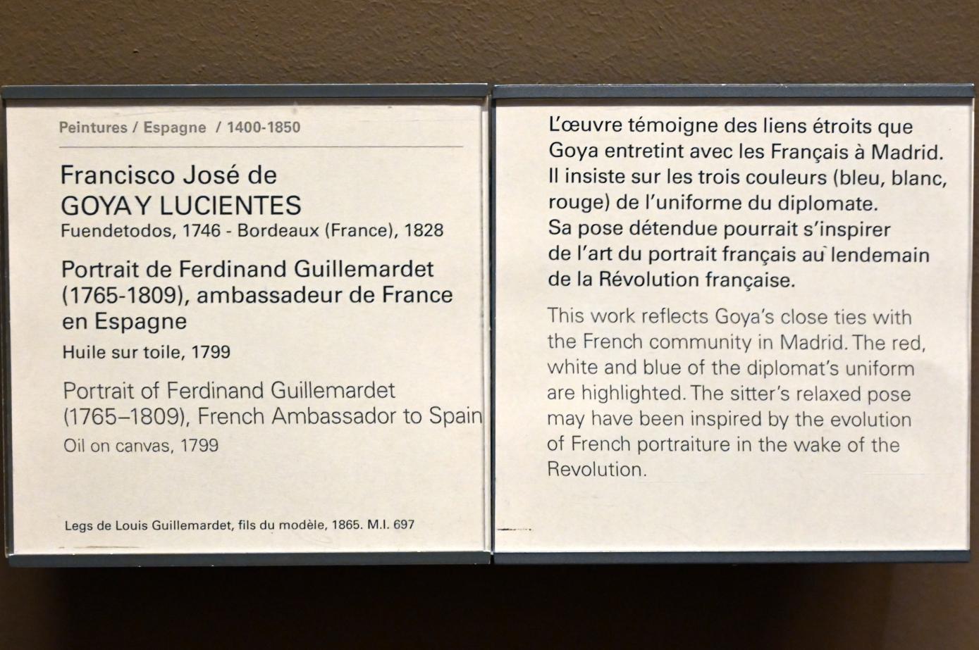 Francisco de Goya (Francisco José de Goya y Lucientes) (1779–1820), Porträt des Ferdinand Guillemardet (1765-1809), französischer Botschafter in Spanien, Paris, Musée du Louvre, Saal 719, 1799, Bild 2/2