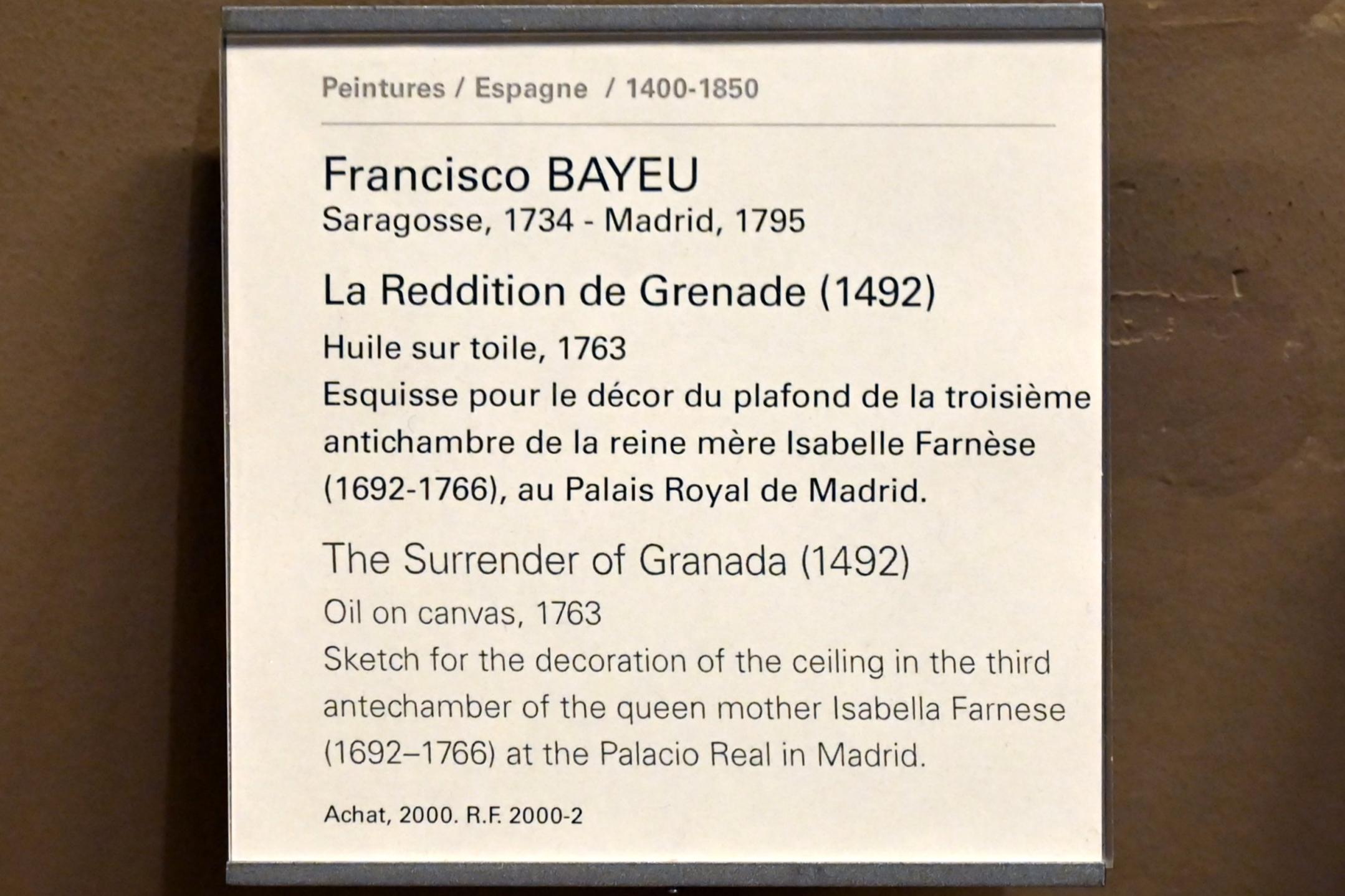 Francisco Bayeu (1763), Die Kapitulation von Granada (1492), Madrid, Palacio Real, jetzt Paris, Musée du Louvre, Saal 719, 1763, Bild 2/2