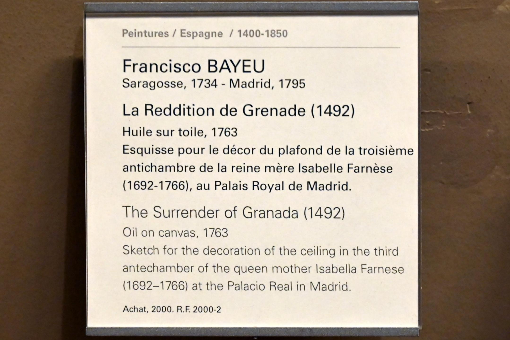 Francisco Bayeu (1763), Die Kapitulation von Granada (1492), Madrid, Palacio Real, jetzt Paris, Musée du Louvre, Saal 719, 1763, Bild 2/2